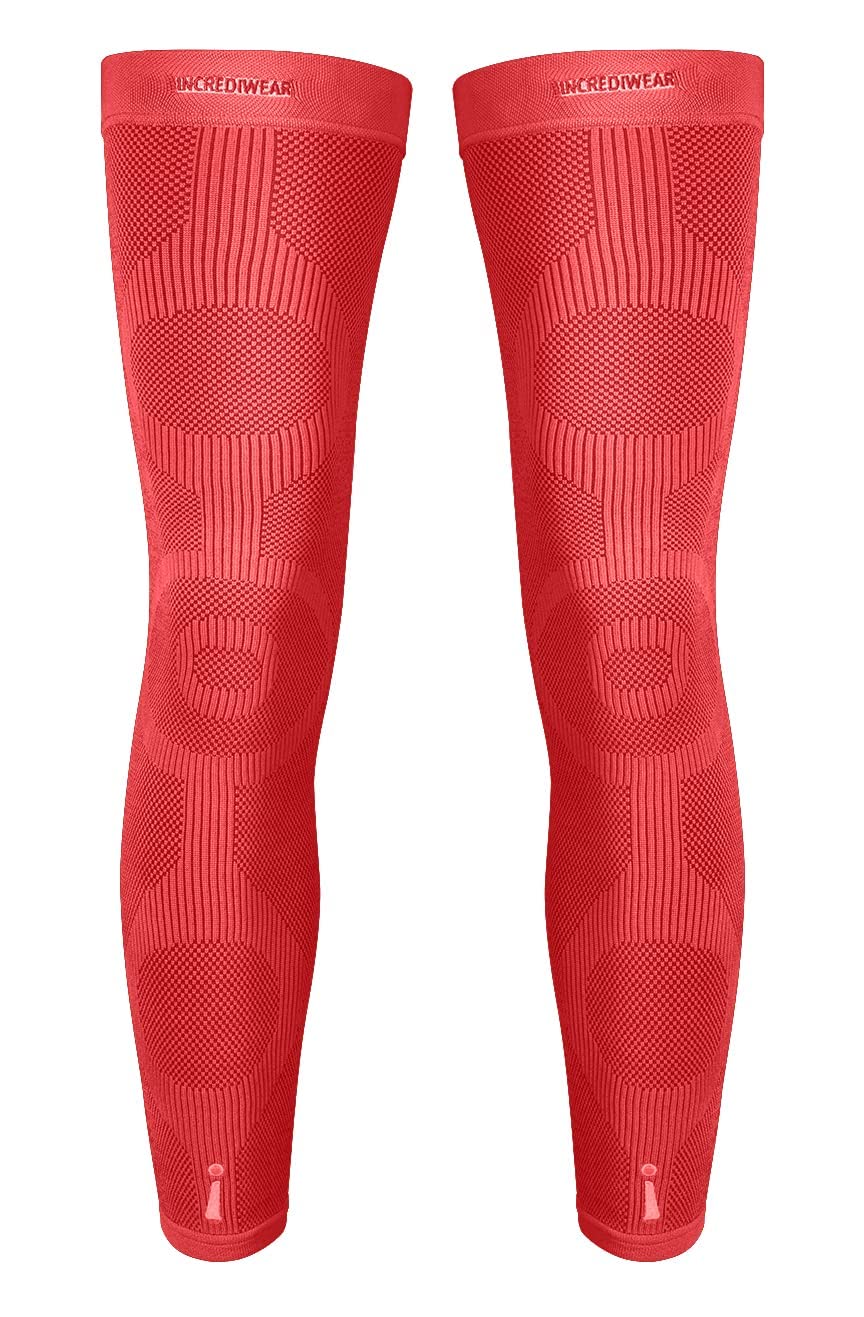 Incrediwear Leg Sleeve 2pk – Full Length Long Leg Sleeve for Leg Pain Relief &amp; Muscle Recovery, Helps Reduce Swelling &amp; Inflammation, Promotes Circulation, Leg Sleeves for Men &amp; Women (Red, Medium)