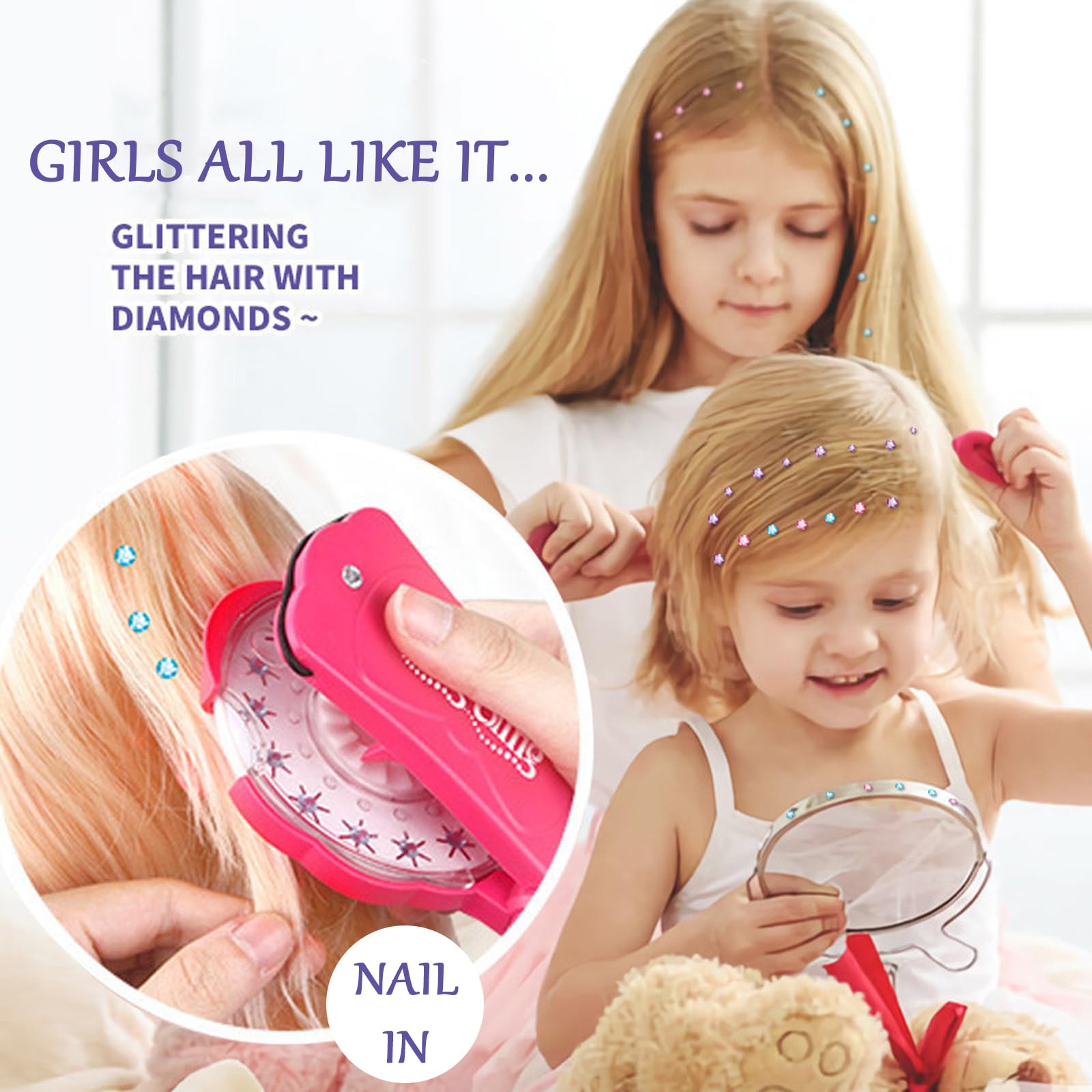 JSTHHTT Brillantini Per Capelli, Hair Bedazzler Kit Con 180 Diamanti E Extension Capelli, Applicatore Strass Diamante Gioielli Macchina Strumento Per Lo Styling Glam Per Ragazze E Bambini