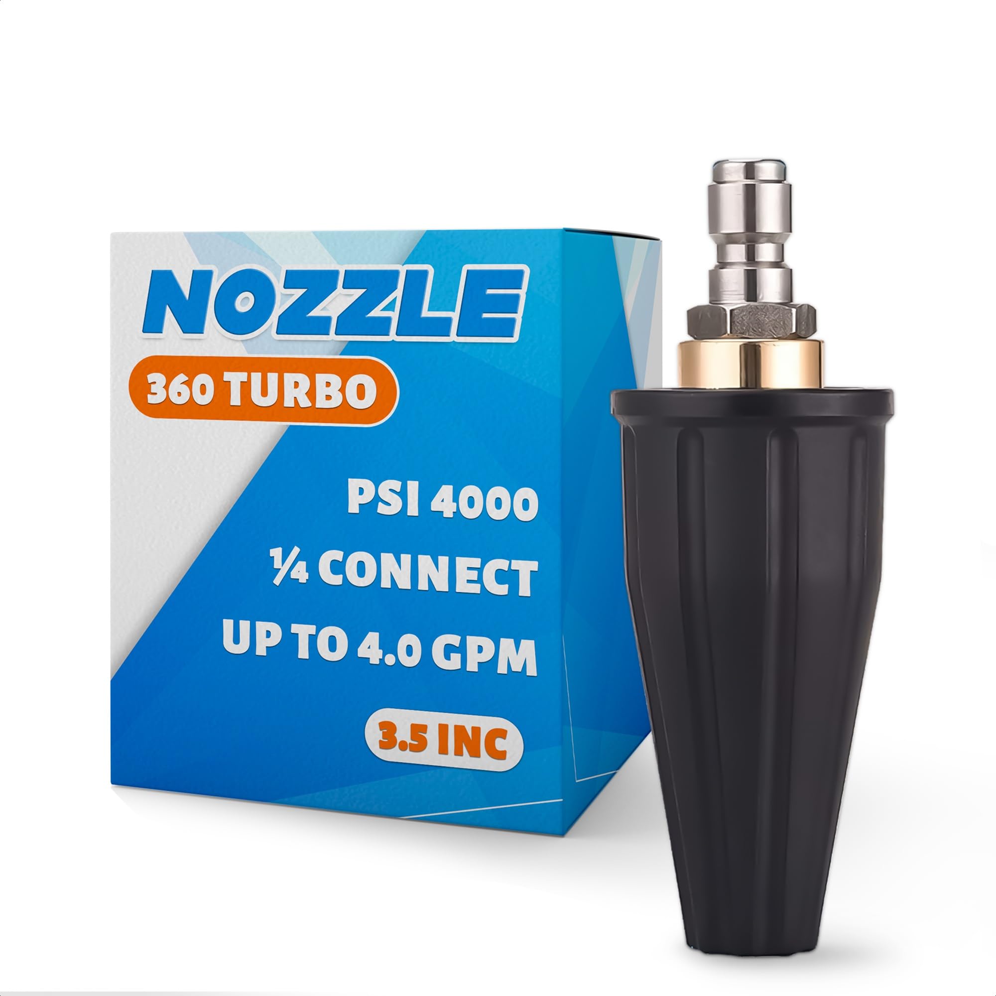 Turbo Nozzle Pressure Washer Tips 360° Rotating 4000 PSI 4.0 GPM 1/4'' Quick Connect – Rustproof Stainless Steel Core Brass Rubber Construction with Strong Scrubbing for High Pressure Washer Wands