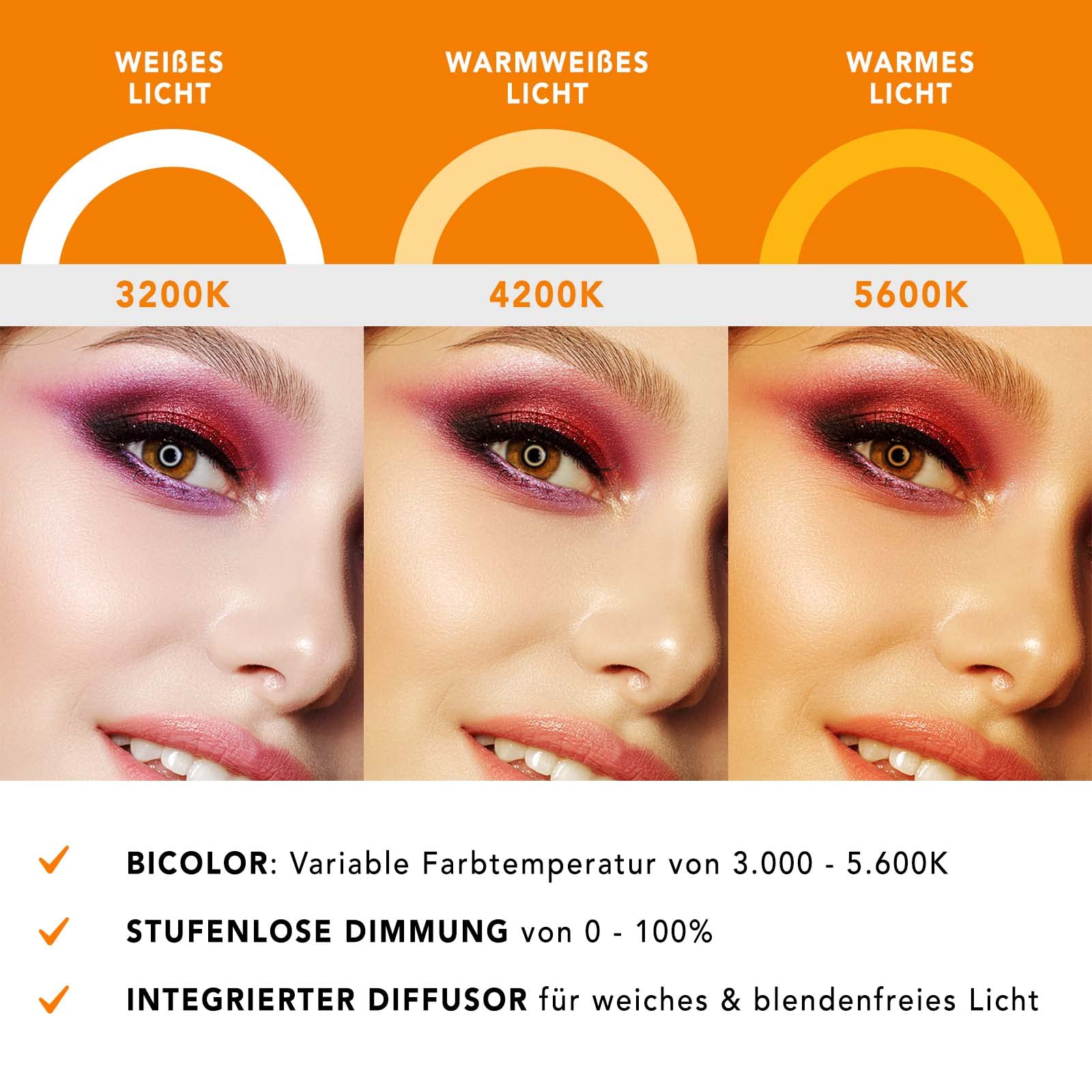 Walimex pro LED Ringleuchte 380 Bi-Color 23 W Set inkl. Stativ, leistungsstarkes Ringlicht mit schaltbaren Sektoren, Leuchtring dimmbar, Videoleuchte mit Zubehör