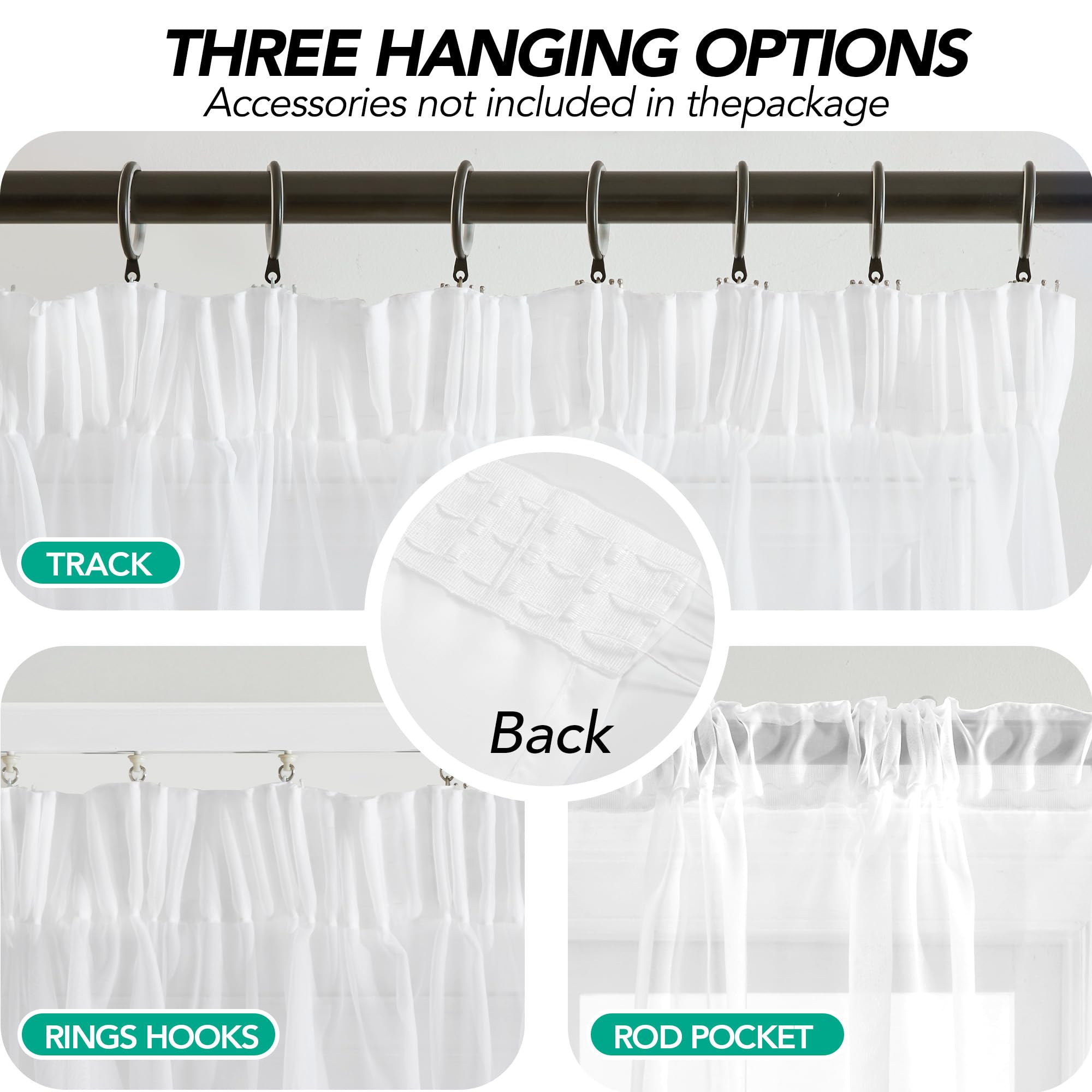 Deconovo Tende per Interni Trasparenti e Decorative con Nastro Arricciato – Set di 1 Tenda Voile Leggero e Moderno per Camera da Letto, Soggiorno, Finestre, 300x260 cm, Bianco
