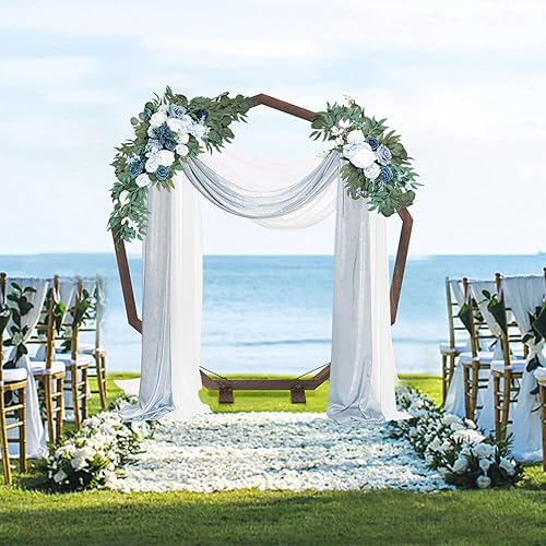 Miniatura 4 de Emivery Kit de flores de arco de boda (paquete de 4) arreglo floral azul polvoriento con 2 piezas de tela drapeada, guirnalda de flores artificiales