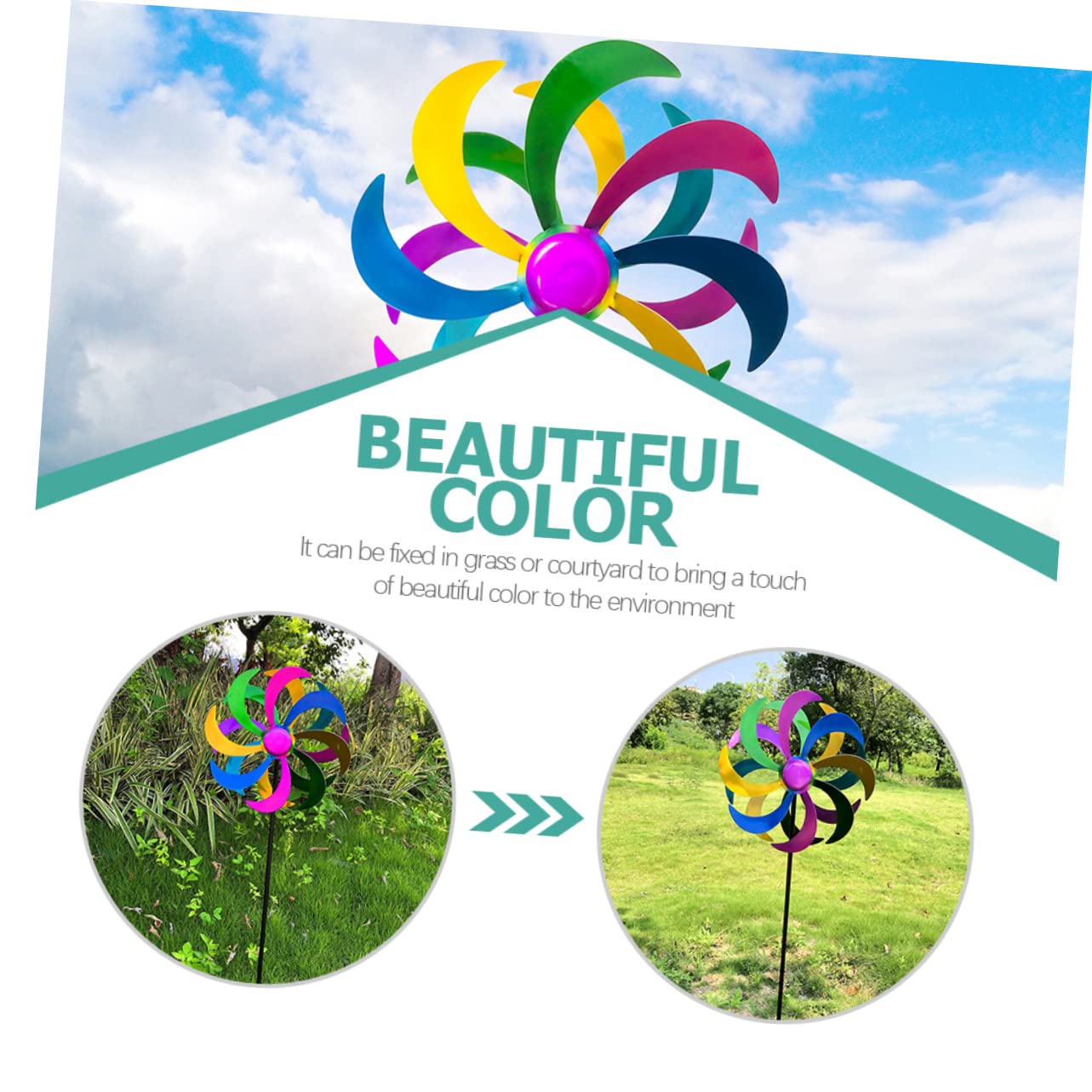 BESPORTBLE Buntes Windrad Spielzeug aus Eisen für Garten und Außenbereich | 1 Stück, Farbenfrohe Optik, Liebevolles Design, für Deko im Beet und Festliche Atmosphäre