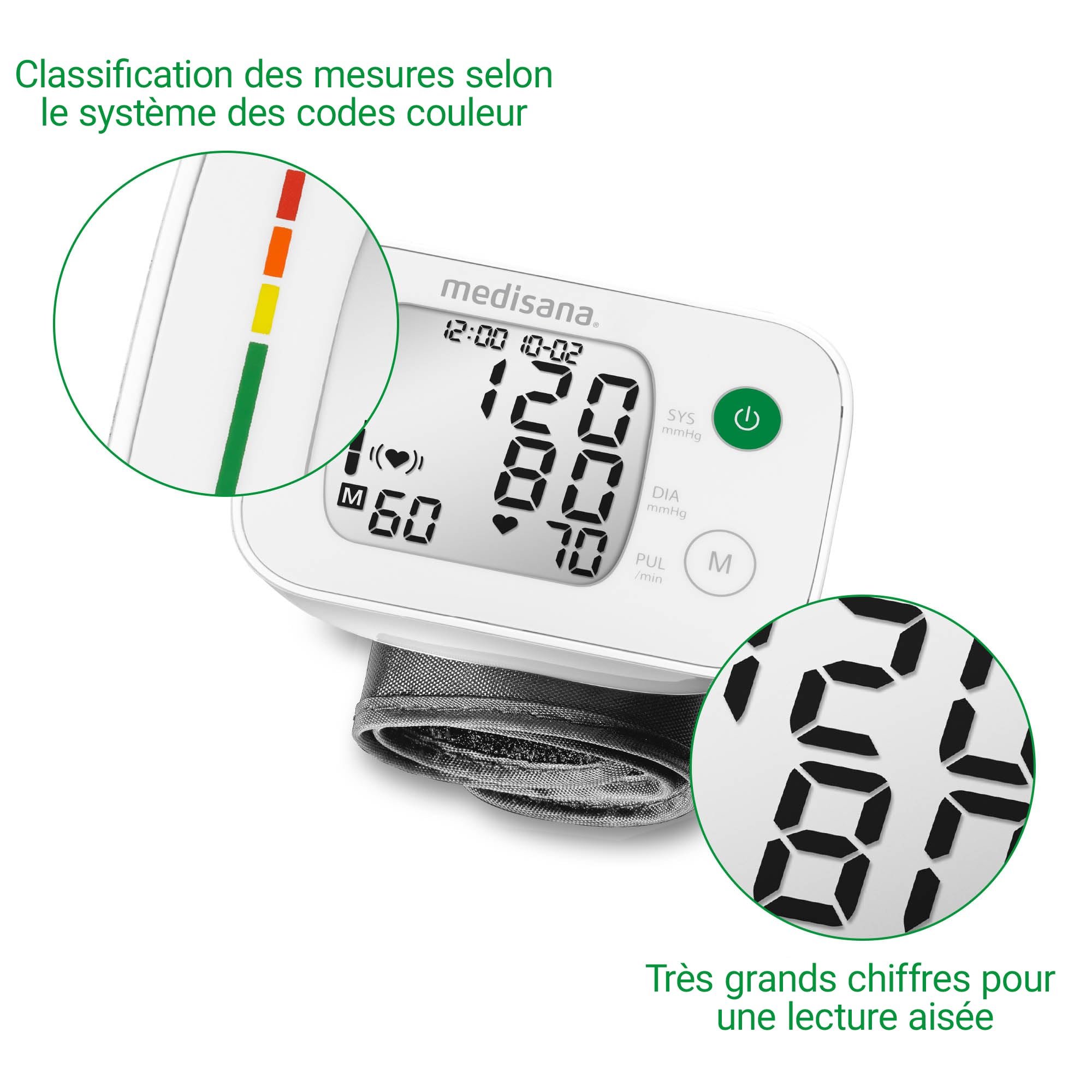 medisana BW 335 Tensiomètre au poignet, mesure précise de la tension artérielle et du pouls avec fonction mémoire, échelle de feux tricolores, fonction d'affichage d'un rythme cardiaque irrégulier