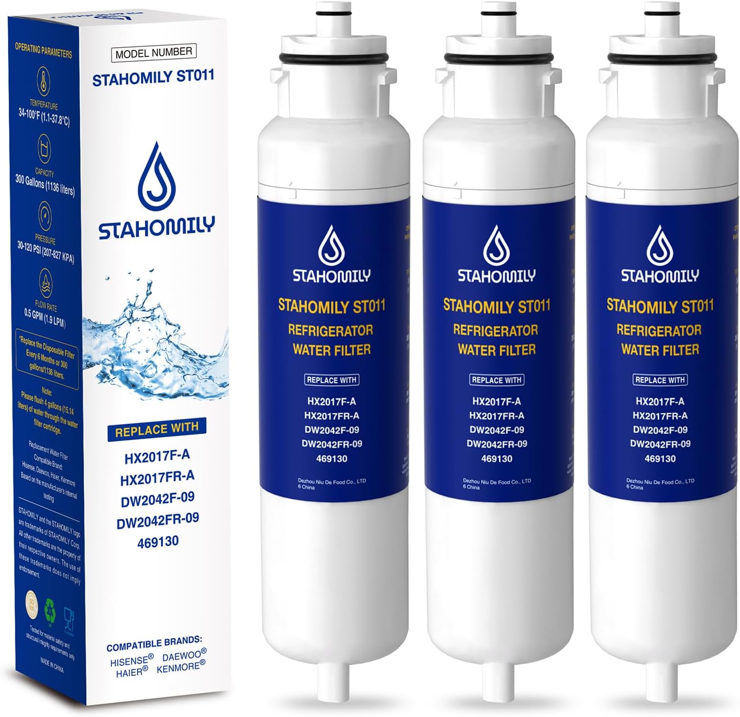 HX2017FR-A Water Filter Replacement for Hisense Water Filter, Compatible with Hisense HX2017F-A, HRF266N6CSE, HRF266N6CSE1, HRF209N6CSE, HRF254N6DSE, Daewoo DW2042FR, DW2042FR-09, 3 Pack