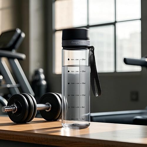 Miniatura 6 de Botellas de agua de plástico, botella de agua transparente de 28 onzas con medidas, botella de agua de boca ancha con correa, botellas de agua de