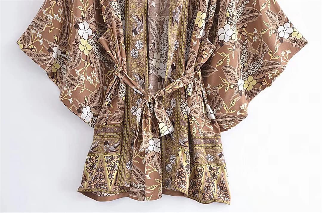 Kimono de plage en rayonne de coton imprimé pour femme Style bohème hippie, Comme indiqué sur la photo, L