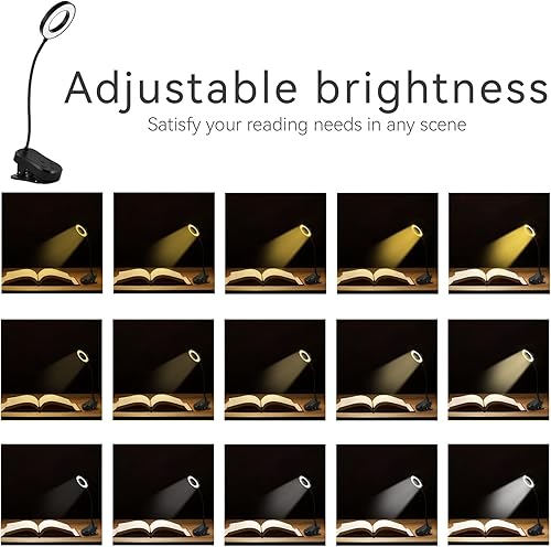 Miniatura 3 de Luz de lectura, 20 luces LED recargables para leer en la cama, luz portátil con clip con 3 modos de color, 5 brillos, cuello de cisne ajustable y