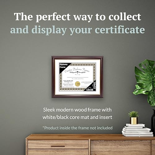 Vista 81 de Creative Picture Frames Marco de diploma de borde dorado caoba de 12 x 16 pulgadas con vidrio negro y colgadores de pared instalados, marco