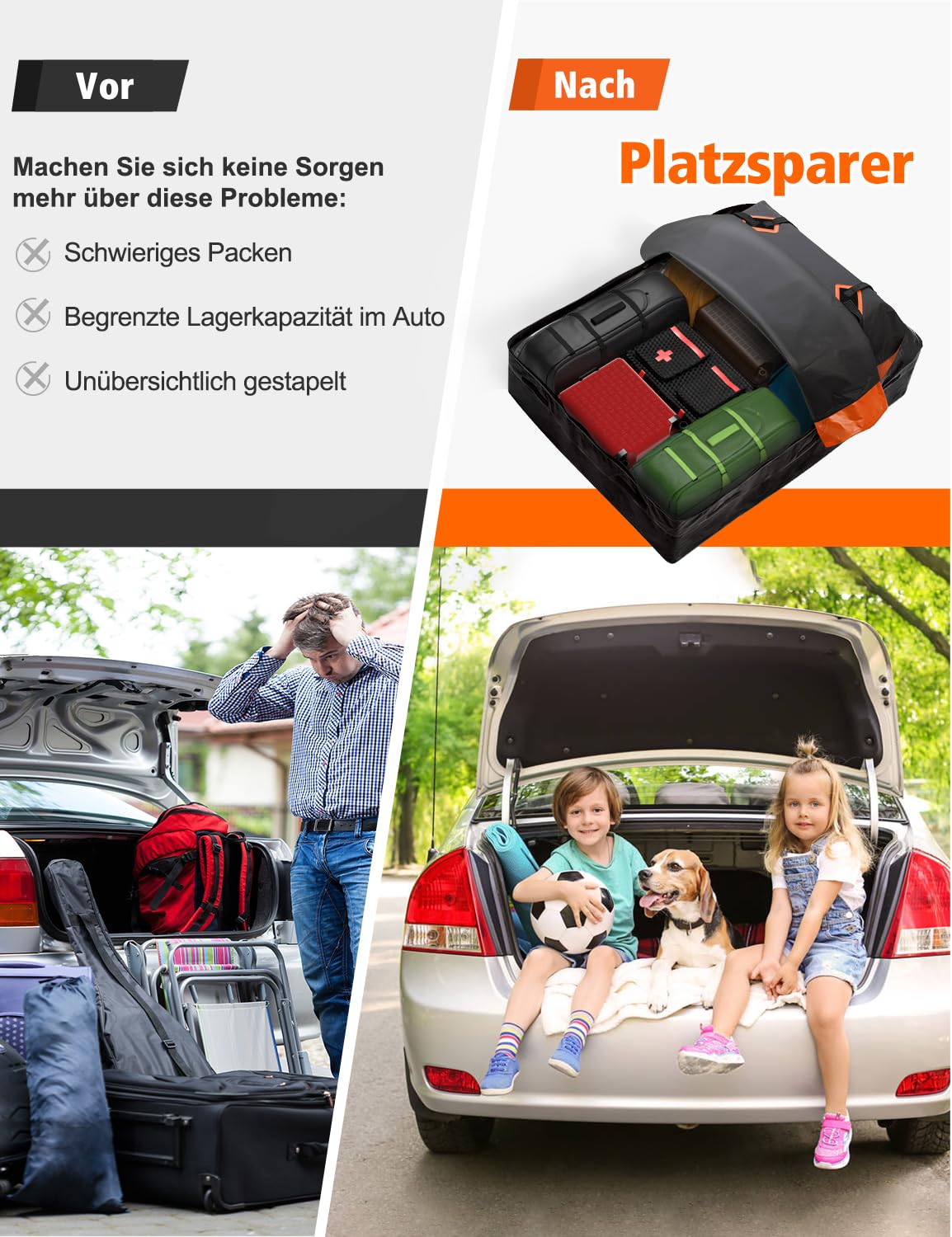 FIVKLEMNZ Dachbox Auto, Dachgepäckträger Tasche, Wasserdicht für alle Fahrzeugdächer mit/ohne Gepäckträger Inklusive Topper Anti-Rutsch-Matte + Verstärkte Gurte +6 Türhaken +Gepäckschloss(21 Kubikfuß)