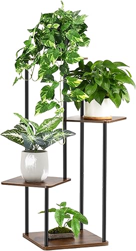 Soporte para Plantas de 4 Niveles Interior Exterior, Estante Esquinero de Madera Metal, Múltiples Estantes Portamacetas Soporte, Estante Exhibidor