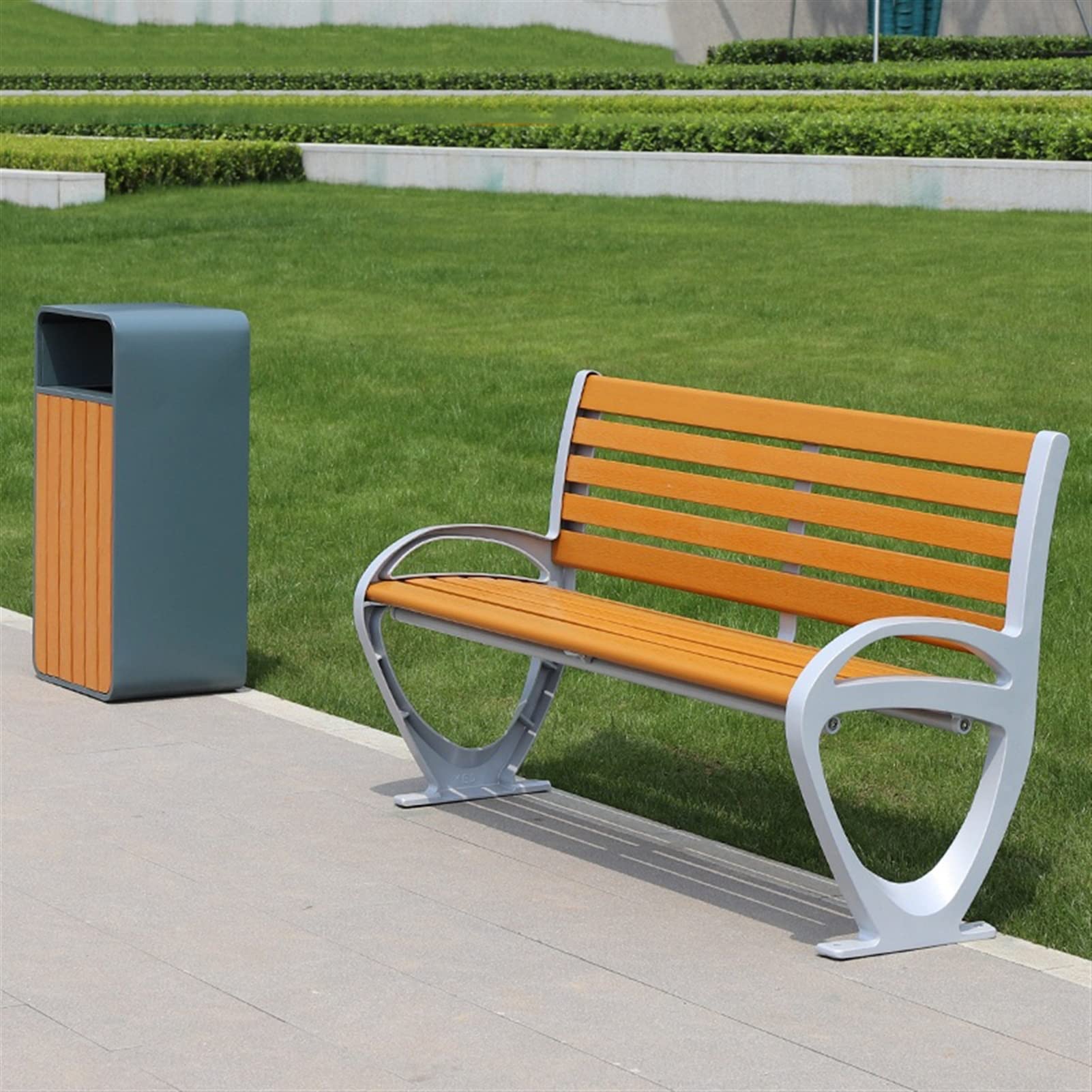SDdPulse Panca da giardino in plastica e legno, panca lunga per 3 persone, in alluminio pressofuso, per esterni, design ergonomico, per esterni