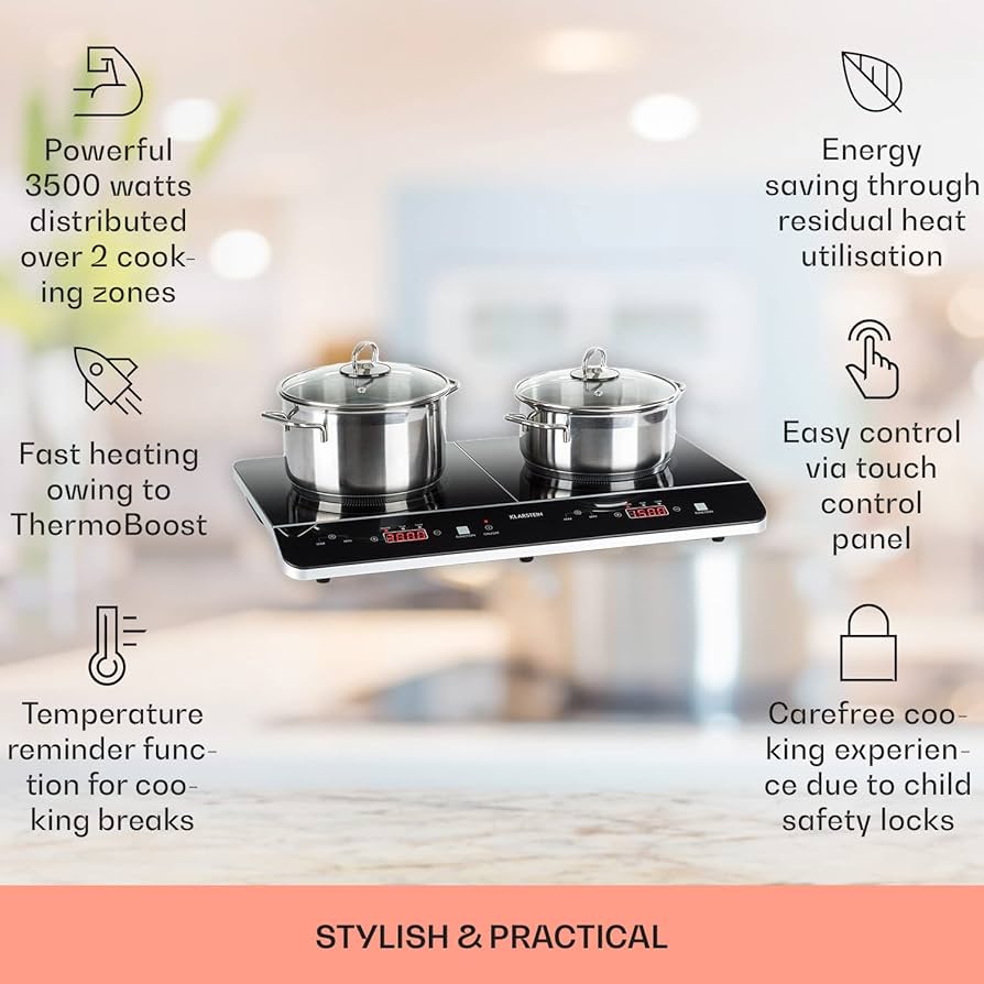 Klarstein Induction Hob, 3500W Electric Hob Induction Cooker, 2 Ring Electric Pan Hob, Free Standing Table Top Cookers W/ 2 Hobs, Modern Induction Heater Cooktops, Electric Hot Plates For Cooking