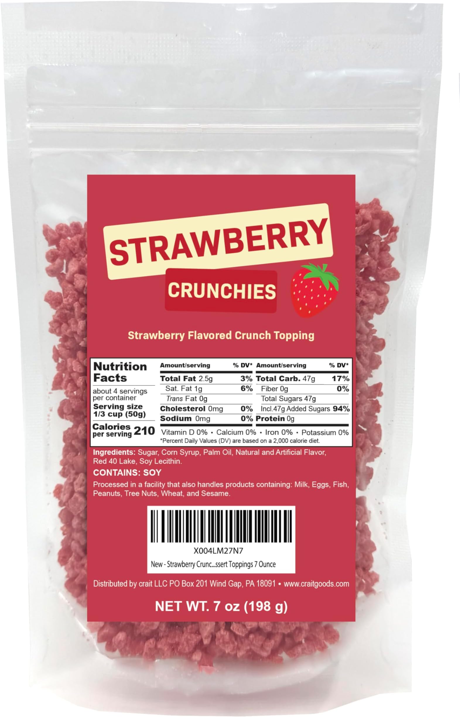 Strawberry Crunch Toppings, Crunchies Ice Cream, Froyo, Red Cupcakes Toppers, Frappe and Dessert Toppings, Strawberry Crumbles, 7 Ounce