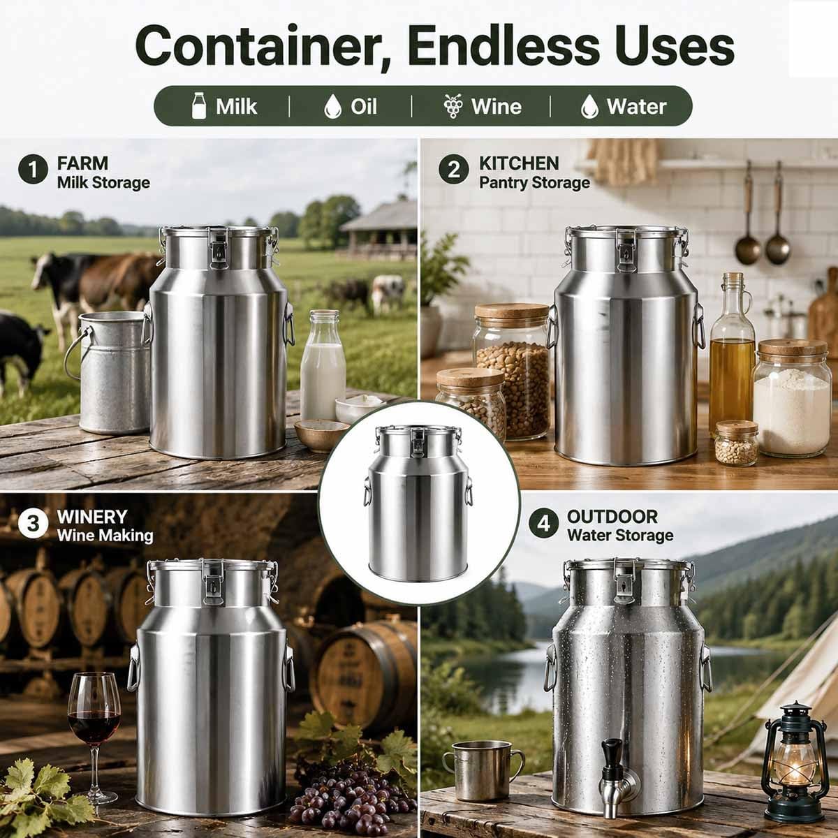 5-100L Lata De Transporte De Leche, Contenedor Leche Acero Inoxidable 304 | Cubo De Leche De Acero Inoxidable Barril De Cubo De Vino Con Espiga De Grifo Antigoteo(Without faucet,76L)