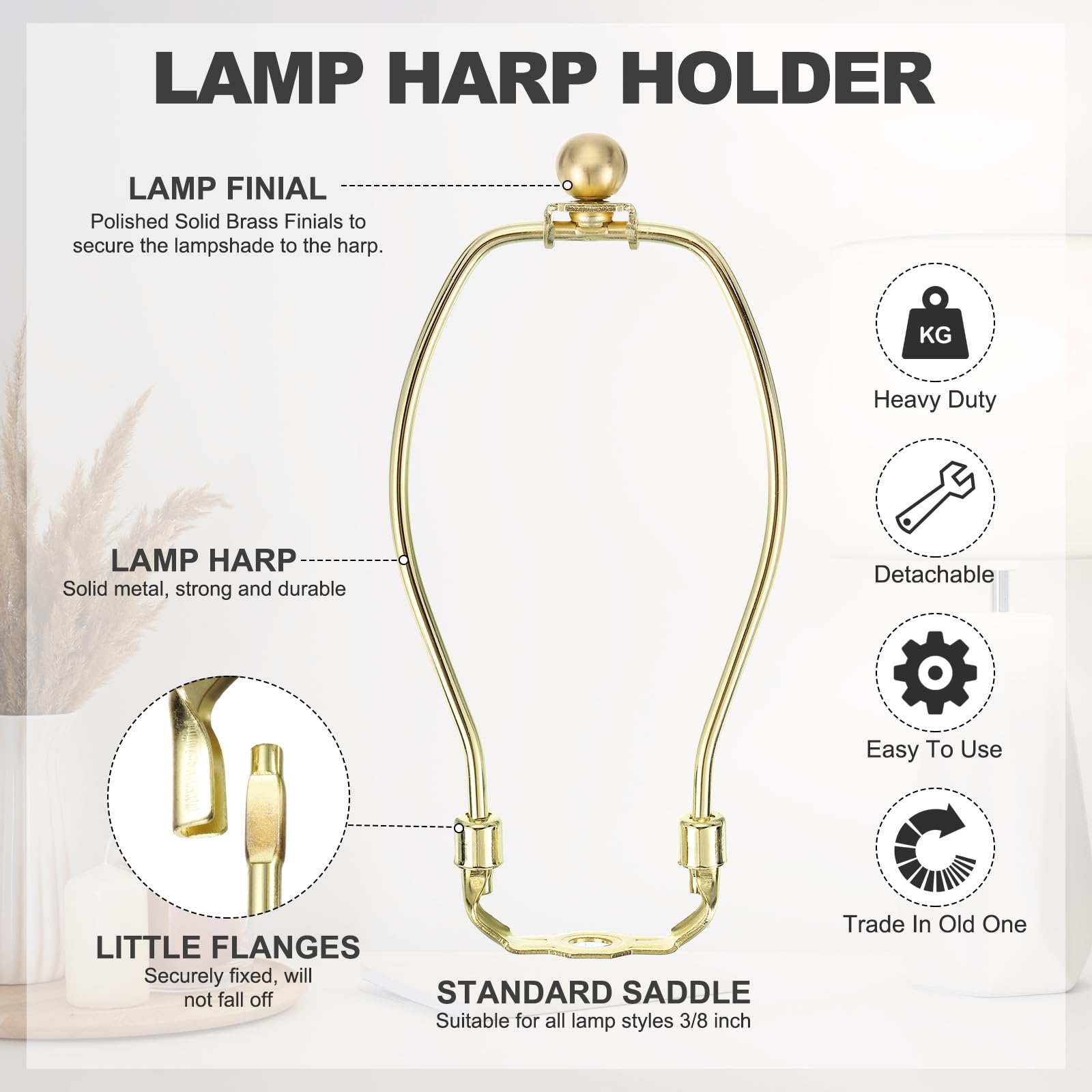 PATIKIL 7 Inch Lamp Harp Kit with 17.5mm Solid Brass Ball Finial - Image 4