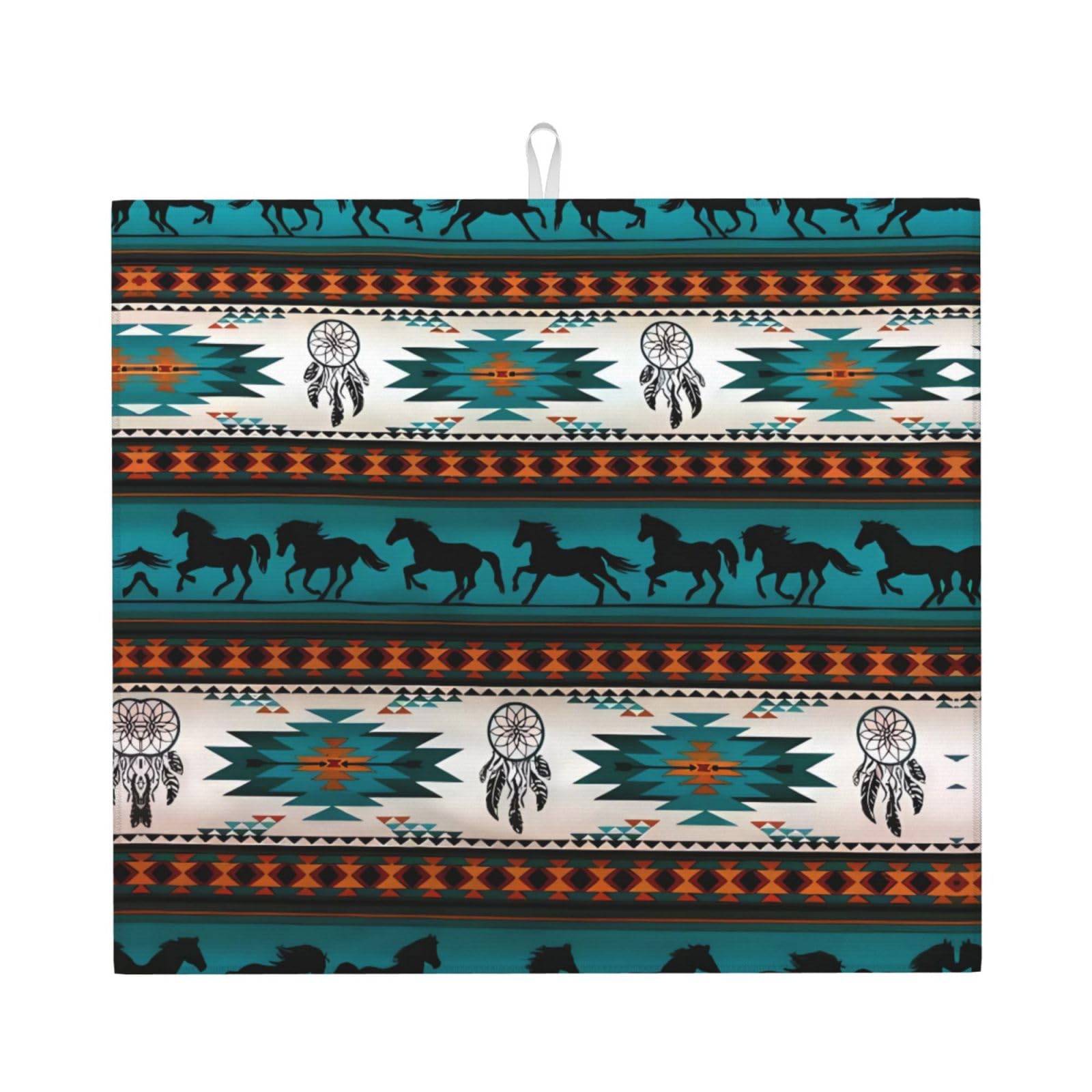 WHJSSF Horse Prints Kitchen Drying Mat - Absorbent Dish Drying Throw with Colorful Prints, Quick-Dry Countertop Layer for Dishes & Appliances - Non-Slip & Foldable
