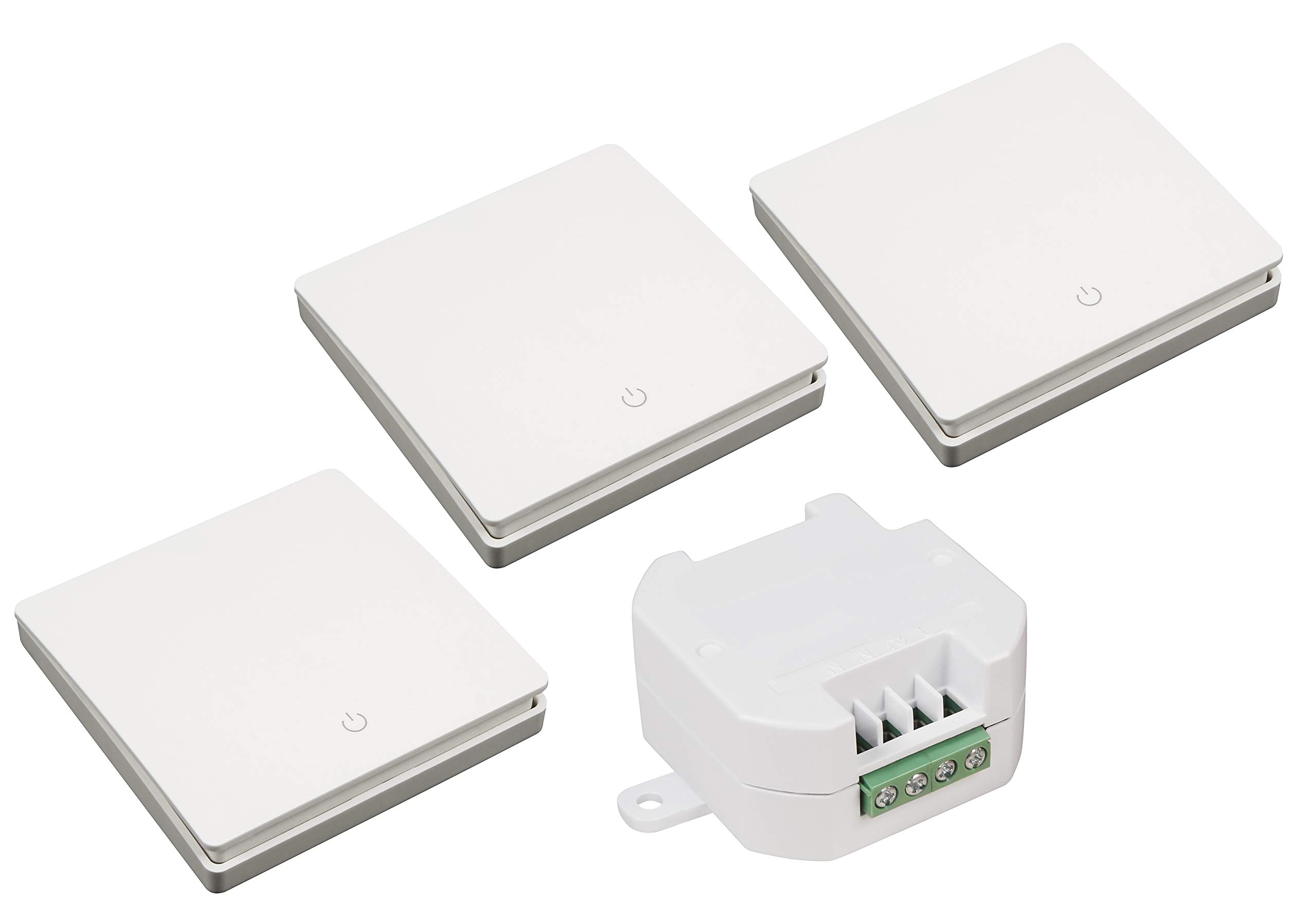 McPower Funk-Schalter Set Kinetic | Empfänger + 3x Wandtaster | Batterielos | max. 2300W | 433,92 MHz | bis 200m Reichweite | Unterputz | Smart Home kompatibel