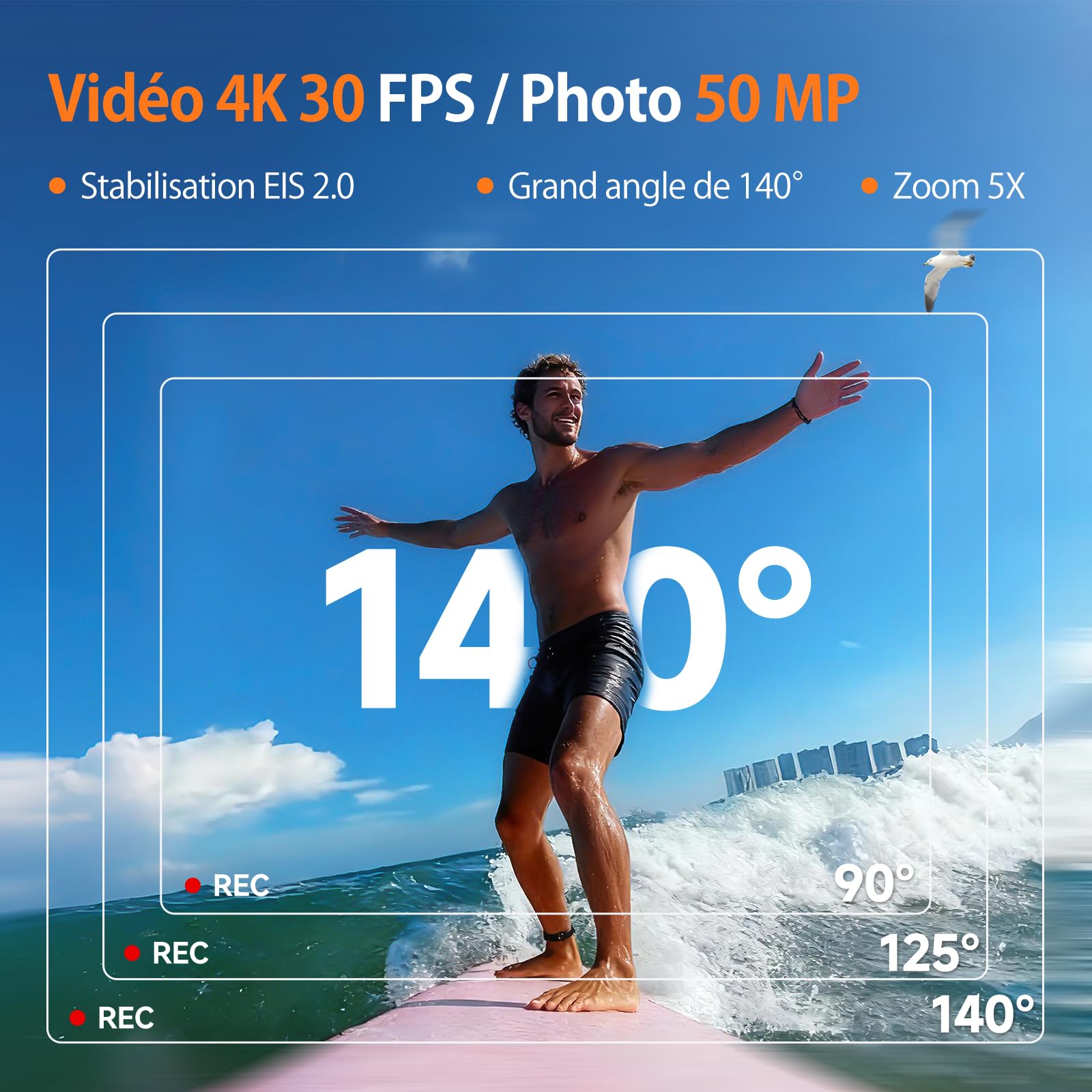 SVBONY SVGo2 Caméra sous-Marine 4K 30FPS avec EIS 30m Étanche Écran Tactile Double Écran WiFi 2.4G Kit Plongée