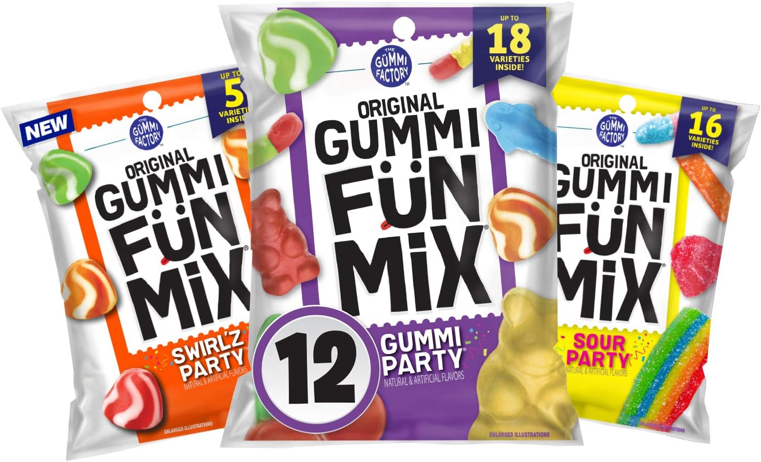 Original Gummi Fun Mix Gummy Candy Snacks Pack with Party, Variety: Gummi, Sour, Swirl'z Party, 5 oz (Pack of 12)