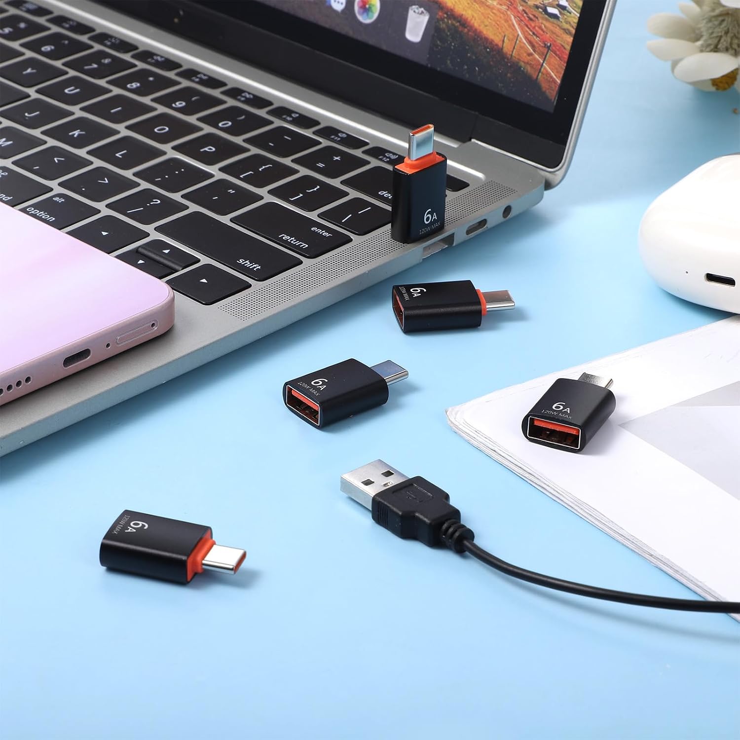 8 Pack USB-C Adapters Type-C Male to Type-A Female 3.0 OTG Adapter Type C Male to USB Female OTG Adapter for Smartphone, Laptop, Tablet, etc(10Gbps/120W, Black)