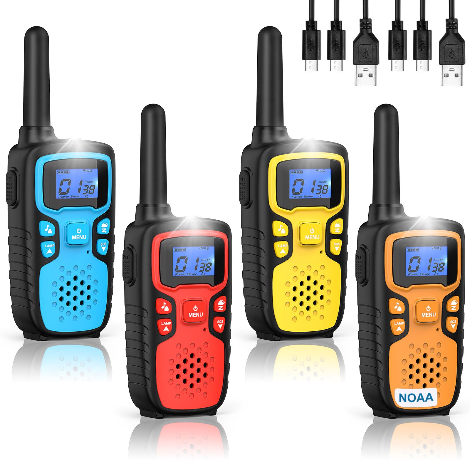 Wishouse Walkie Talkies for Kids Rechargeable Long Range,Xmas Birthday Gift for 5 6 7 8 9 10 11 12 Year Old Boys Girls,Hiking Gear Camping Games with NOAA,SOS Siren,Lamp,Lanyards,Easy to Use,4 Pack