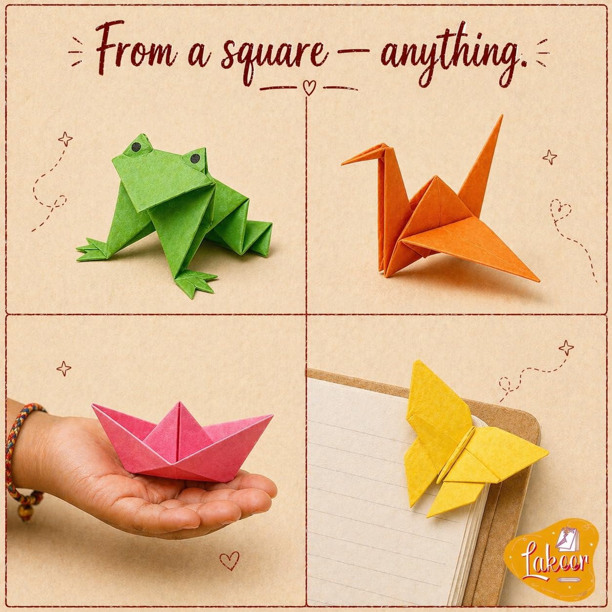 Lakeer Origami Paper 15 cm X 15 cm Pack of 100 Sheets Fluorescent Color Both Side Coloured For Origami, Scrapbooking, Hobby Crafts, Project Work 4