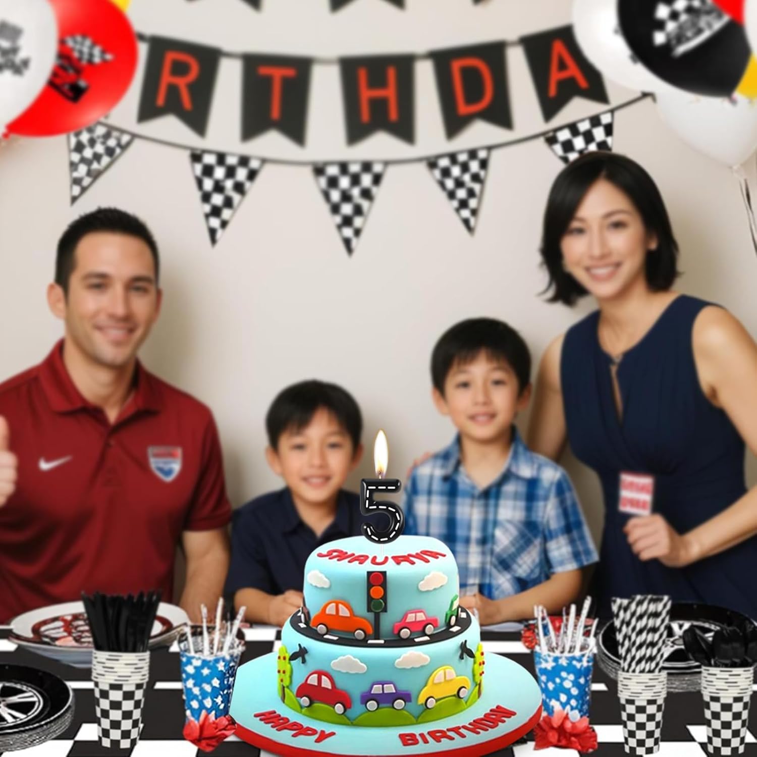 Racing Cars Themed Birthday Candles for Cake, Black and White Stripes Candle, Number 16 Candle Happy Birthday Cake Topper for Boys Girls Racing Car Birthday Party Decorations Supplies Gifts