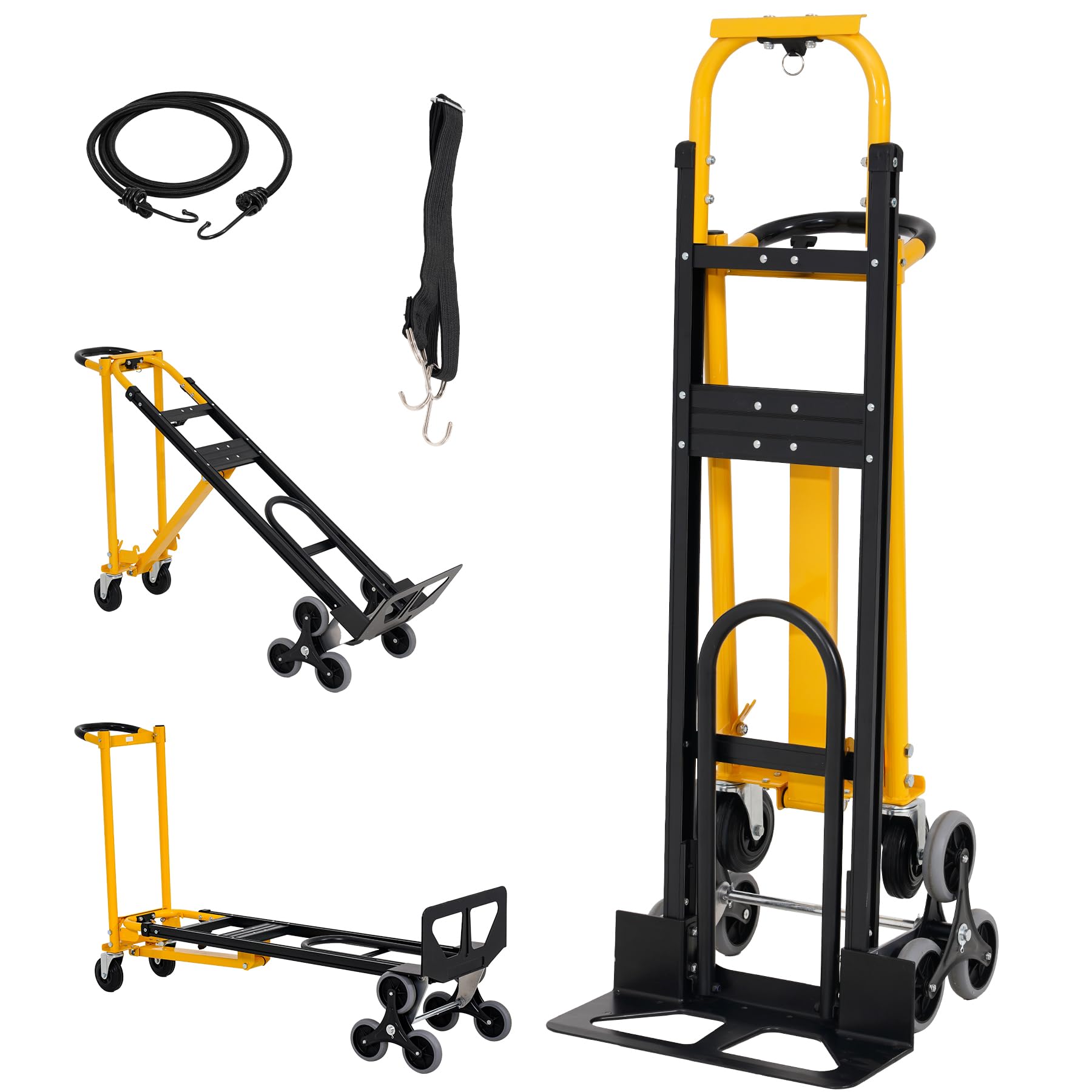 Heavy Duty 3-in-1 Aluminum Convertible Hand Truck Dolly Cart, 800 lbs Capacity, Folding & Adjustable Frame with Rubber Wheels, Ergonomic Handle - for Warehouse, Supermarket, Garden (Industrial Use)