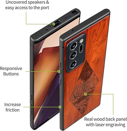 Miniatura 8 de Carveit Funda de madera para Galaxy Note20 Ultra [madera real dura y TPU suave negro] funda protectora de madera única y elegante compatible con