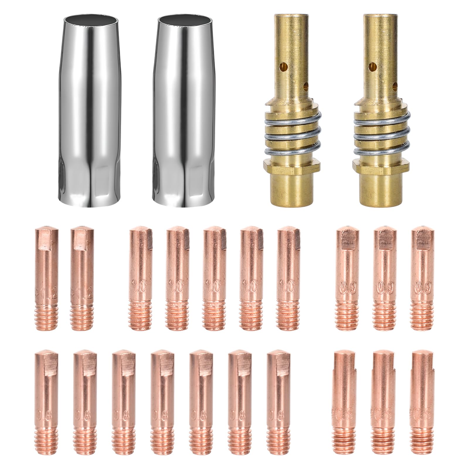 Zestaw 24 szt. latarki lutowniczej, akcesoria spawalnicze, do 15AK MB15, 2 dysze gazowe, 2 uchwyty dysz, 20 szt. bitów stykowych M6 0,6 mm, 0,8 mm, 0,9 mm, 1,0 mm, 1,2 mm