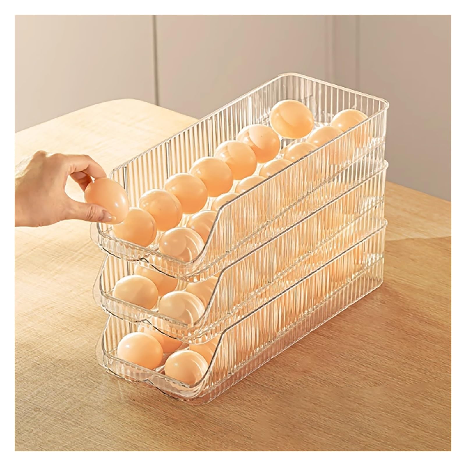 Eier-Organizer mit 3 Ebenen for den Kühlschrank, Eier-Aufbewahrungsbox mit transparenter Schublade, stapelbarer Eierbehälter for die Kühlschrankschrank-Arbeitsplatte