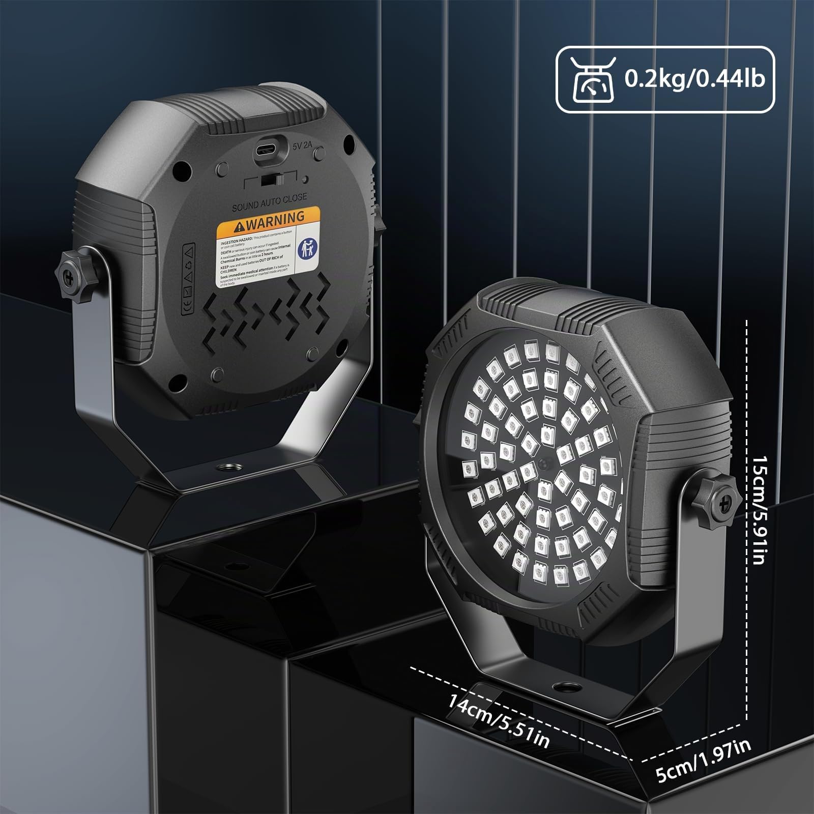 2 pièces 30W RGBW 60 LED Par projecteur batterie rechargeable Mini avec télécommande, éclairage de scène stroboscopique avec mode Auto/Son lumière disco pour DJ, fête, la chambre