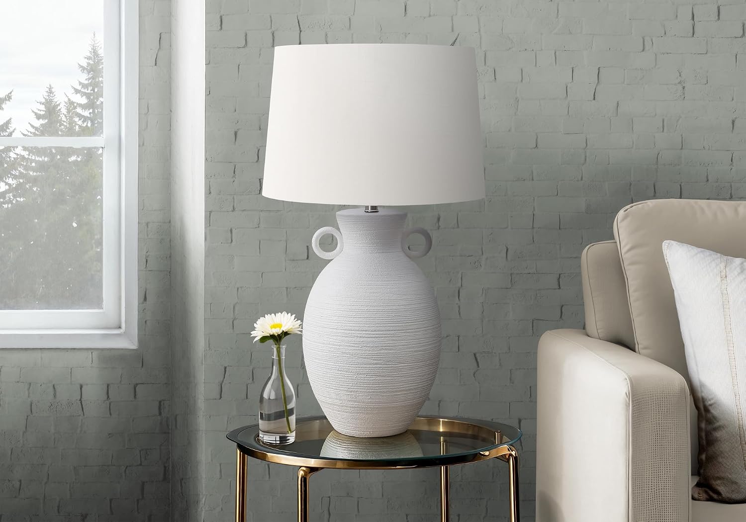 Monarch Specialties I 9943 Lighting, 30" H, Table Lamp, White Ceramic, Ivory/Cream Shade, Transitional