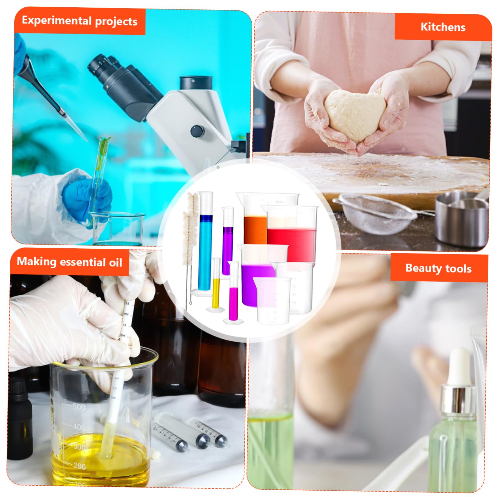 13pcs Graduated Cylinder Container Beaker Liquid Measuring Tools Range Hood Oil Bowl Beaker Shot Glasses Tube Brush Measuring Cylinder Science Beakers for Vessel Tools Plastic VILLFUL