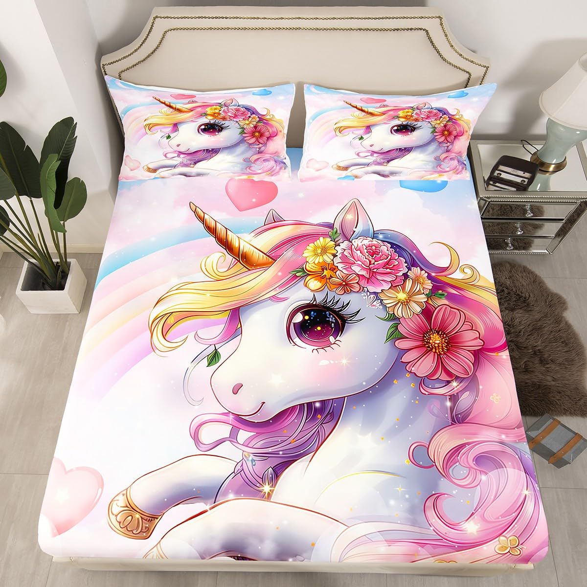 Drap housse 90x190 licorne extensible et respirant pour matelas ado fille