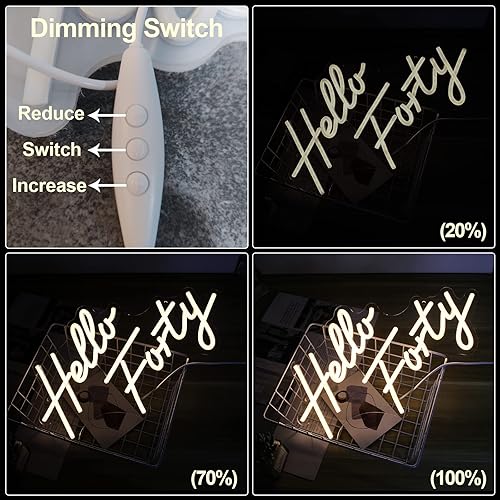 Miniatura 5 de Letrero LED de neón de Hello Forty de 16.5 x 9.4 pulgadas, decoración de pared regulable para 40 cumpleaños, dormitorio, oficina, salón de belleza