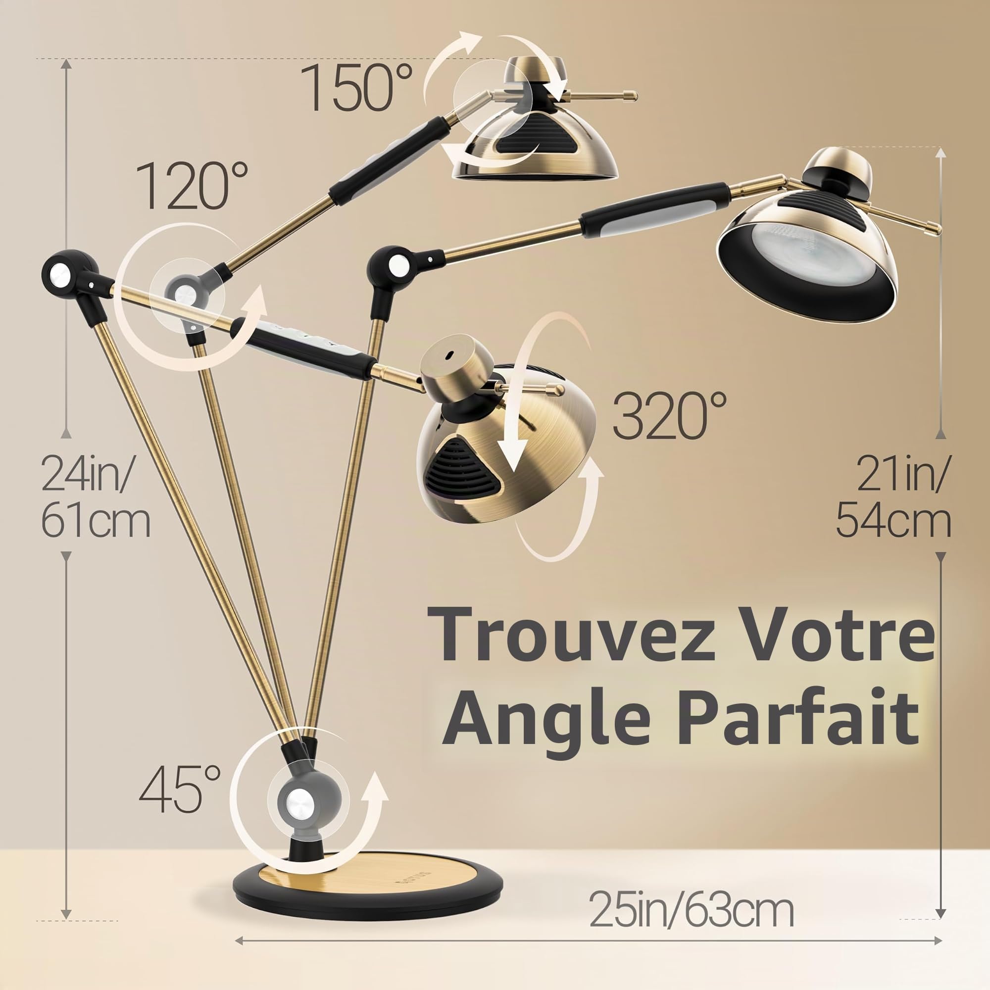 OTUS Lampe de bureau LED à intensité variable avec contrôle gestuel, lampe de bureau rétro, 3 modes de couleur, 12 niveaux de luminosité, bras flexible en métal, lampe de table LED et lampe de travail