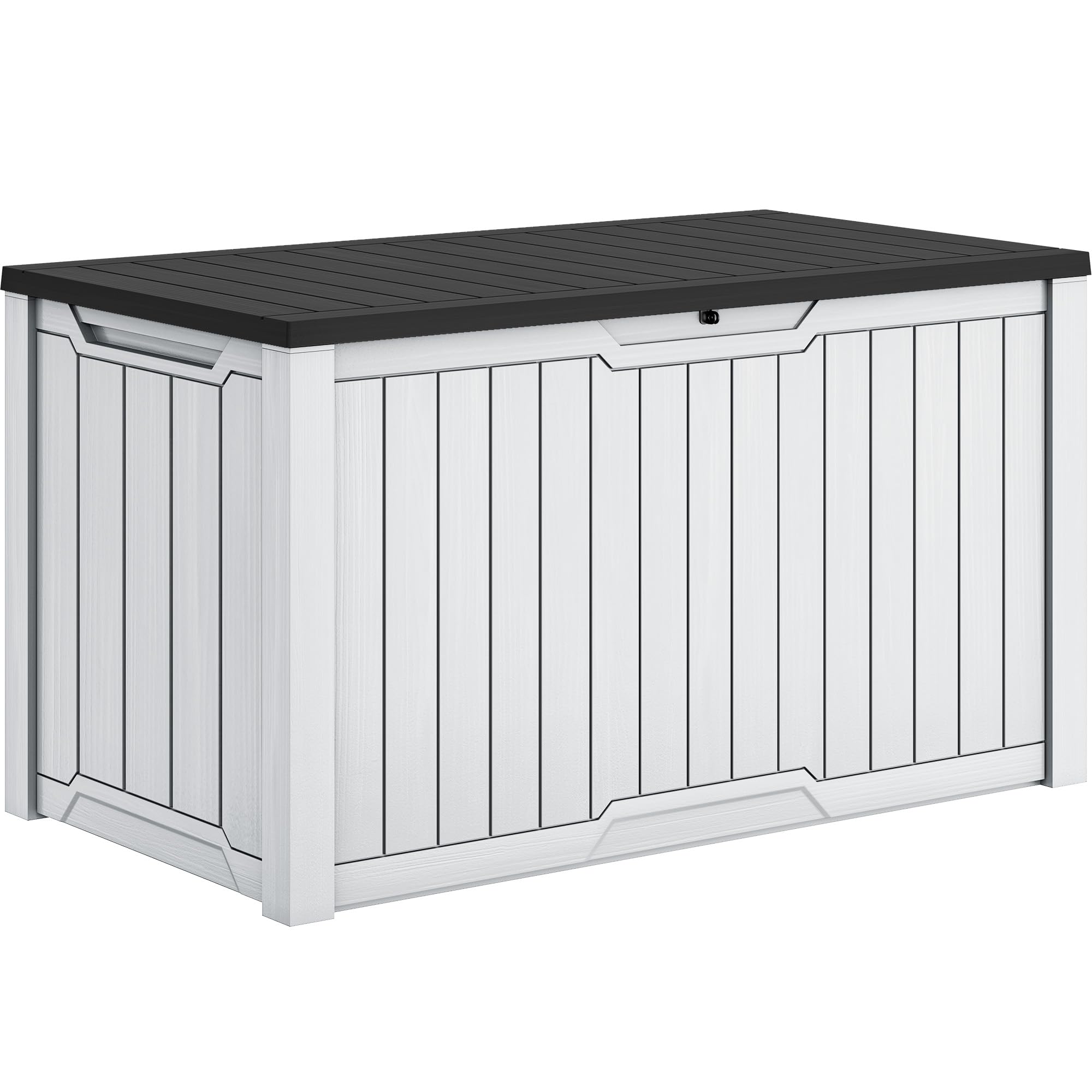 YITAHOME Outdoor Storage Box, 230 Gallon Waterproof Deck Box for Garden Tools, Patio Cushions, and Pool Accessories, Lockable, Easy Assembly, Versatile Bench or Table (Black+White)