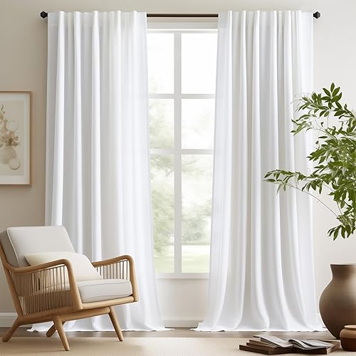 jinchan Cortinas blancas de lino de 108 pulgadas de largo para sala de estar, cortinas de granja extralargas, bolsillo para barra, pestaña trasera, jinchan Cortinas blancas de lino de 108 pulgadas de largo para sala de estar, cortinas de granja extralargas, bolsillo para barra, pestaña trasera,