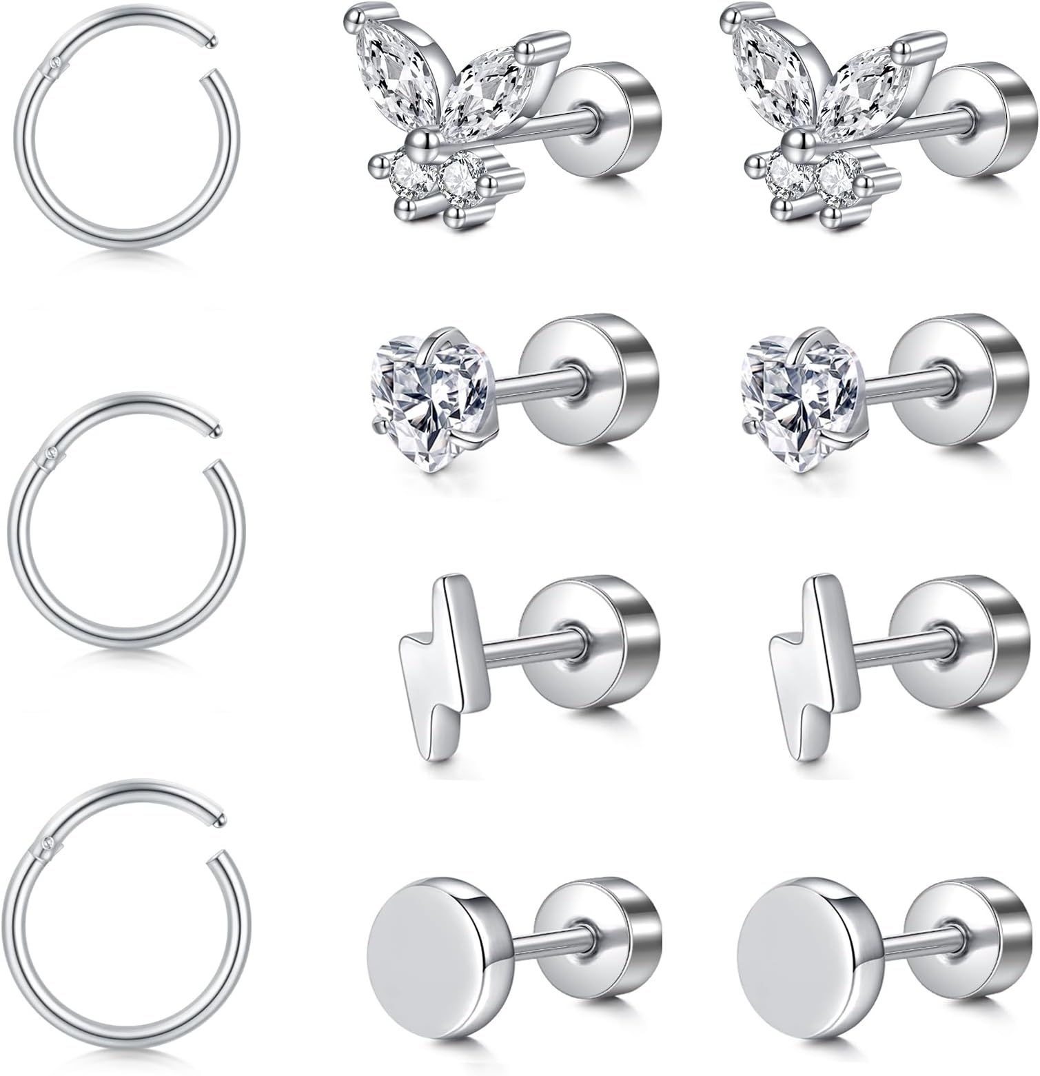 MODRSA 20g 16g Cartilage Earrings for Women Silver Gold Helix Piercing Jewelry Surgical Steel Hypoallergenic Flat Back Earrings Cartilage Hoop for Women Forward Helix Earring Tragus Jewelry Screw Back