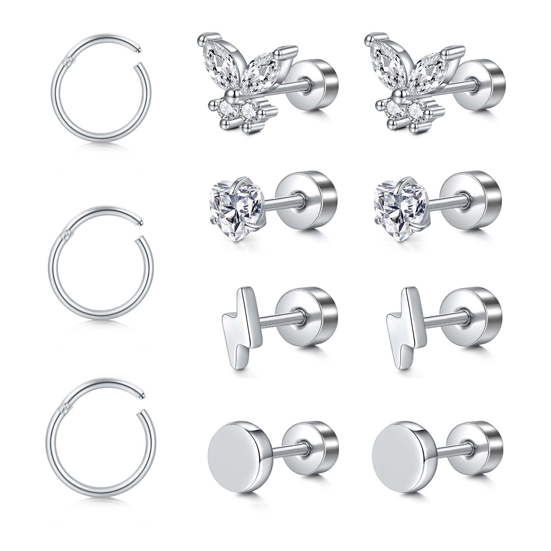 MODRSA 20g 16g Cartilage Earrings for Women Silver Gold Helix Piercing Jewelry Surgical Steel Hypoallergenic Flat Back Earrings Cartilage Hoop for Women Forward Helix Earring Tragus Jewelry Screw Back