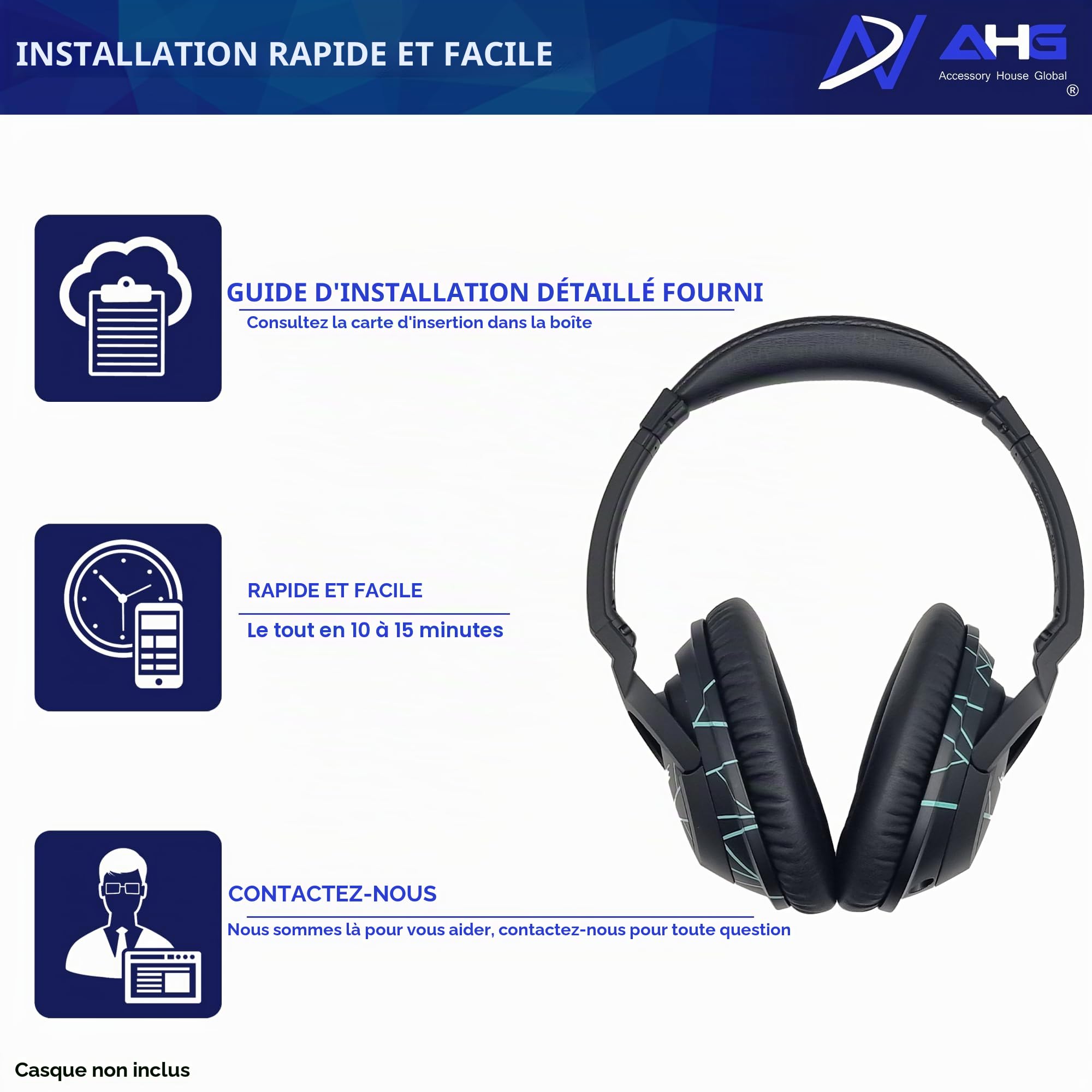 Coussinets d'oreille et bandeau de rechange pour casque Bose Around-Ear 2 (AE2), Around-Ear 2 sans fil (AE2w) et SoundTrue Around-Ear (AE) - Non compatible avec d'autres casques Bose