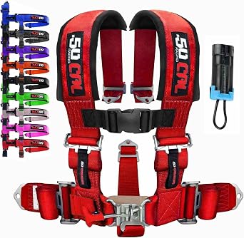 5 point harness for bucket seat, latch lock design, bypass plug, 9 colors to choose from, Polaris RZR UTV racing race car