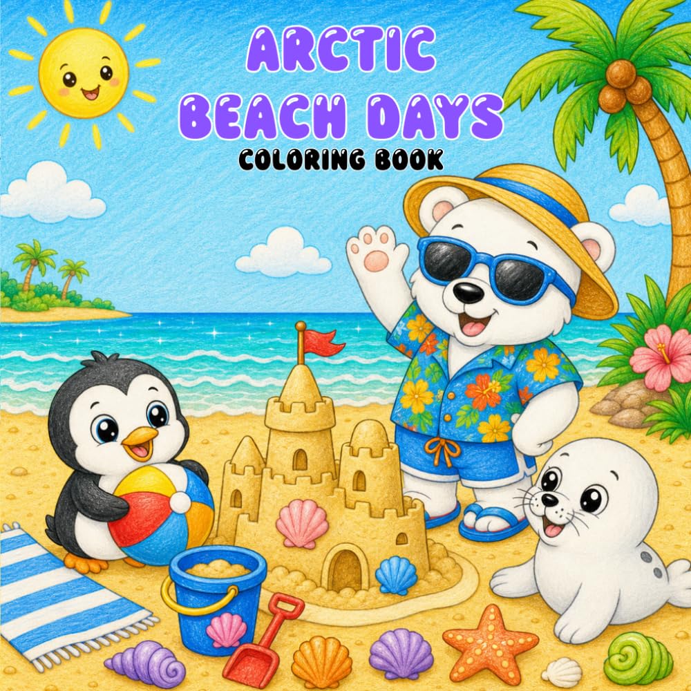 Arctic Beach Days: A Cute Arctic Animals at the Beach Coloring Book with Bold and Easy Summer Scenes for Kids, Toddlers, and Preschoolers for Fun, Creative, Screen-Free Play.