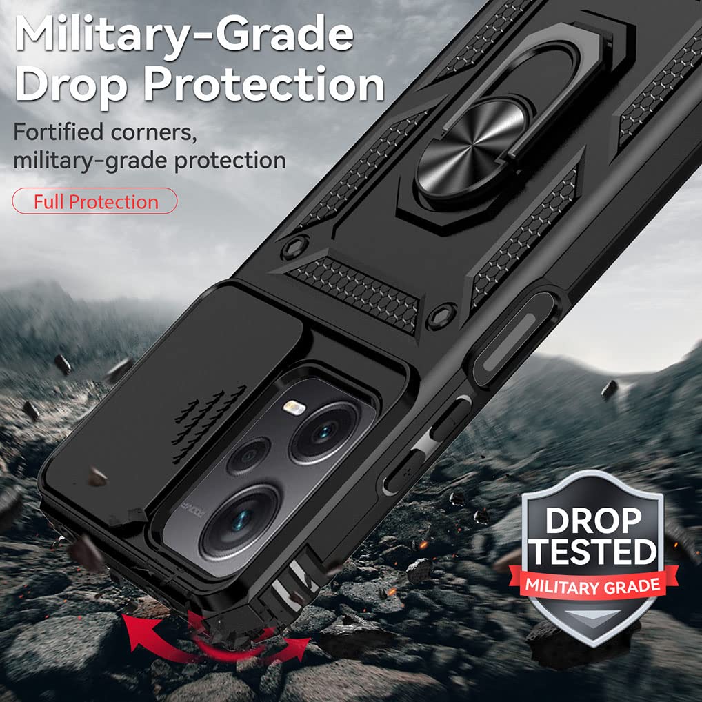 Cover Con Anello Girevole WBWONE Cover Per Xiaomi Redmi Note 13 Pro 4G / Poco M6 Pro 4G, TPU/PC Antiurto Protettiva Custodia Con 360° Girevole Anello E Copertura Della Fotocamera Scorrevole, Verde