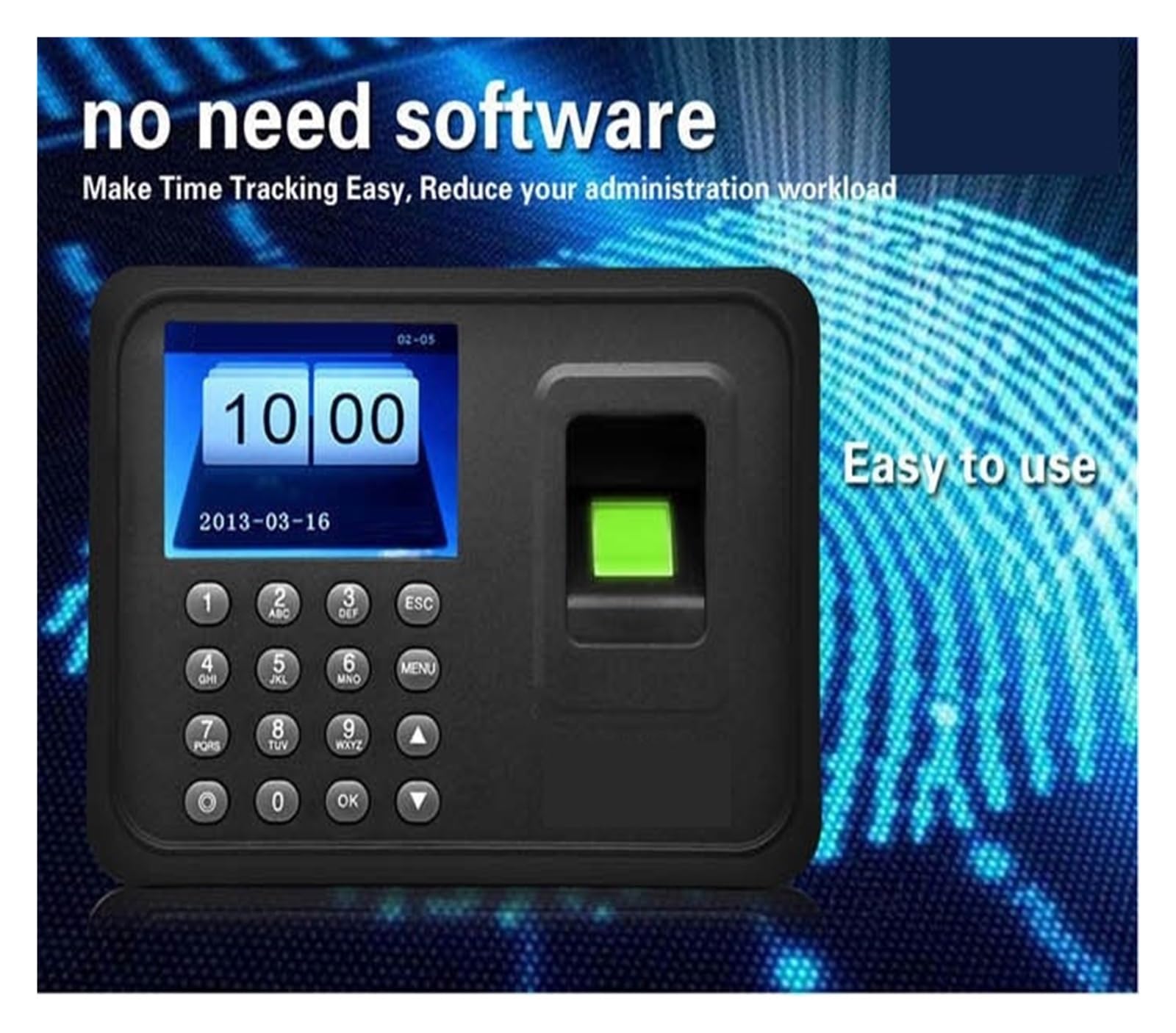 Reloj checador, biométrico de asistencia huellas dactilares, grabadora reloj, máquina lectora electrónica empleado en inglés y portugués
