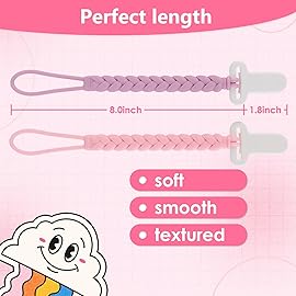 4-Pack Silicone Pacifier Clips with a Woven Rope Shape for Baby Boys and Girls - Flexible and Rust-Free Holders for Teething Relief and Baby Essentials, Safe for Newborns (Pink)