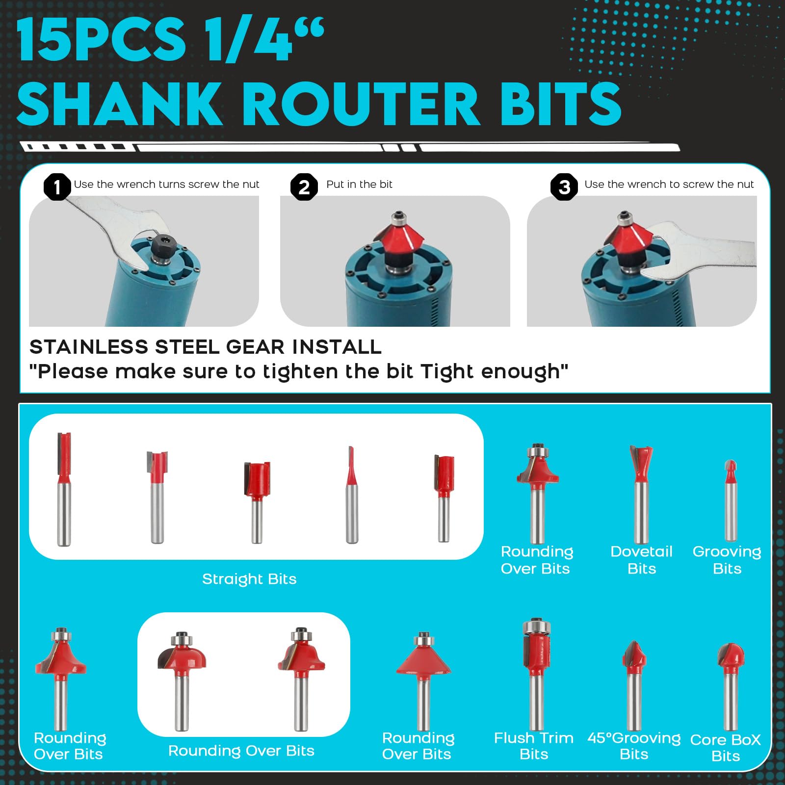 Fresadora inalámbrica compatible con batería Makita de 18 V, 850 W, 30.000 rpm, cortador de madera sin escobillas con 6 velocidades para trabajar la madera con 15 fresas de 1/4" (sin batería)