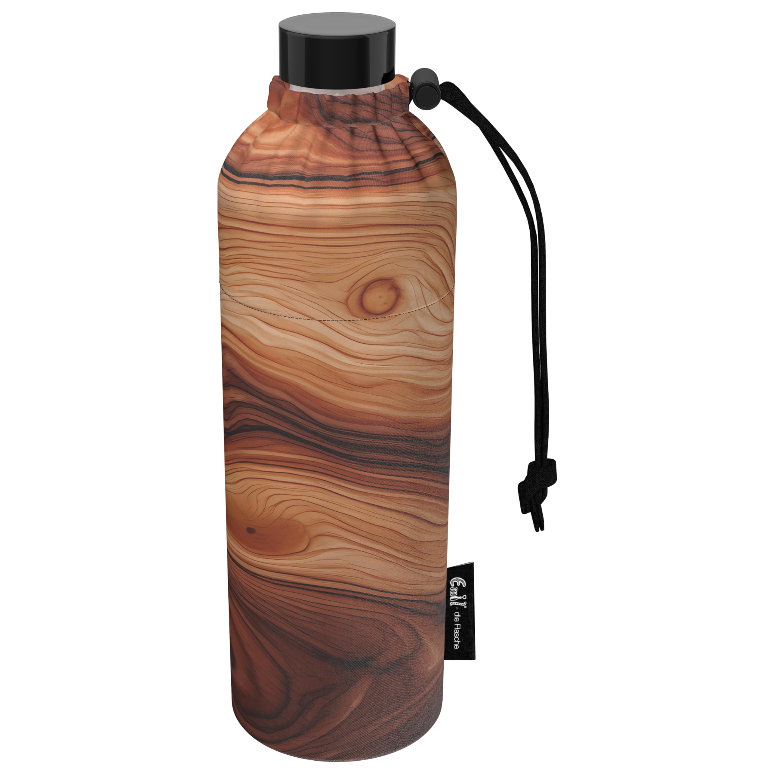 Emil Glas Trinkflasche Wood – isolierte Flasche für Kinder & Erwachsene, auslaufsicher, schadstofffrei für Schule, Freizeit und Sport (0,75l)
